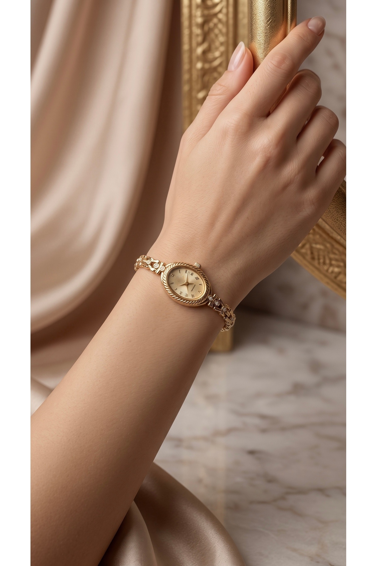 KLISHE Butik Vintage Kadın Çelik Saat Gold Renk Luxury Zarif Şık Klasik Old Money Kadın Kol Saati | Limited Edition 2027 görsel 3