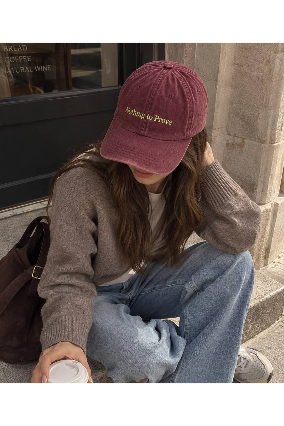 Loome Nothing to Prove Nakışlı Bordo Eskitme Unisex Şapka, Ayarlanabilir görsel 3