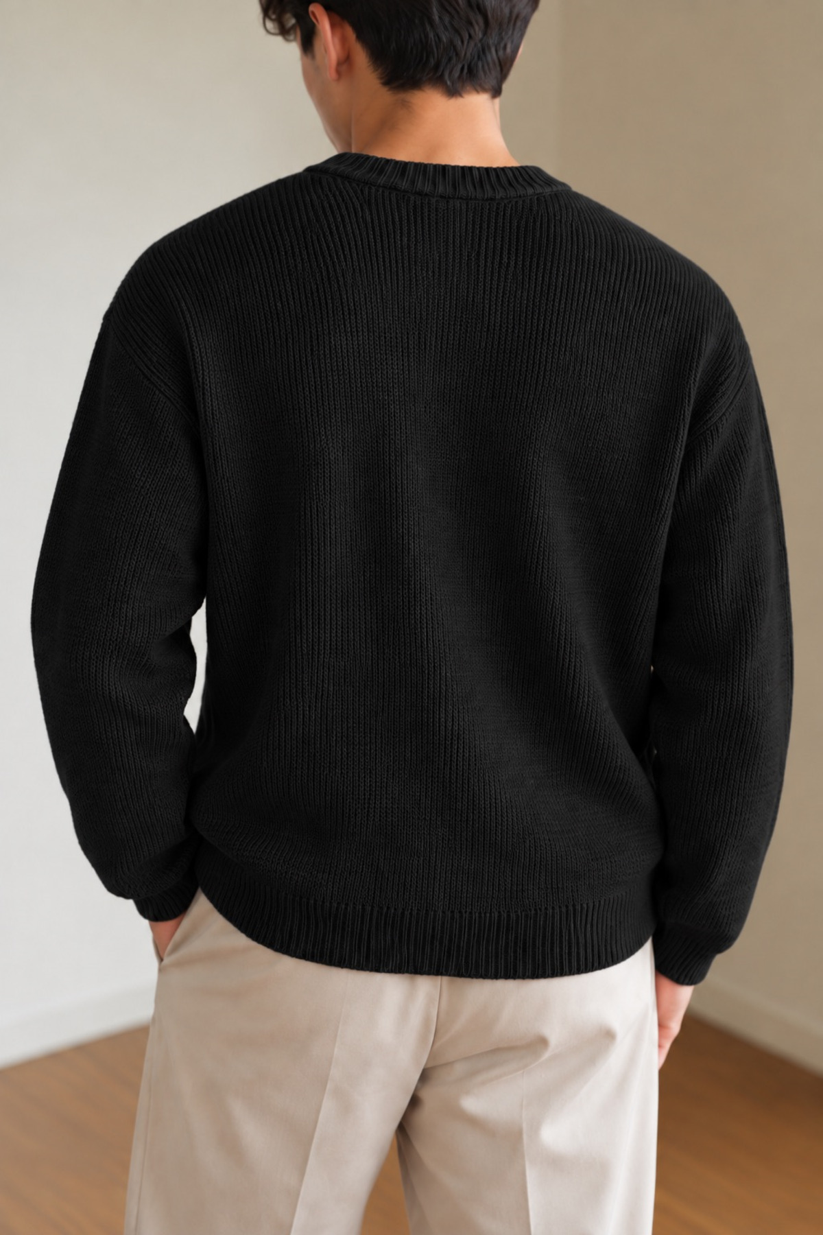 Erkek Regular Kalıp Merserize Kazak Sweatshirt — مشکی 02467 — تصویر 3 از 4
