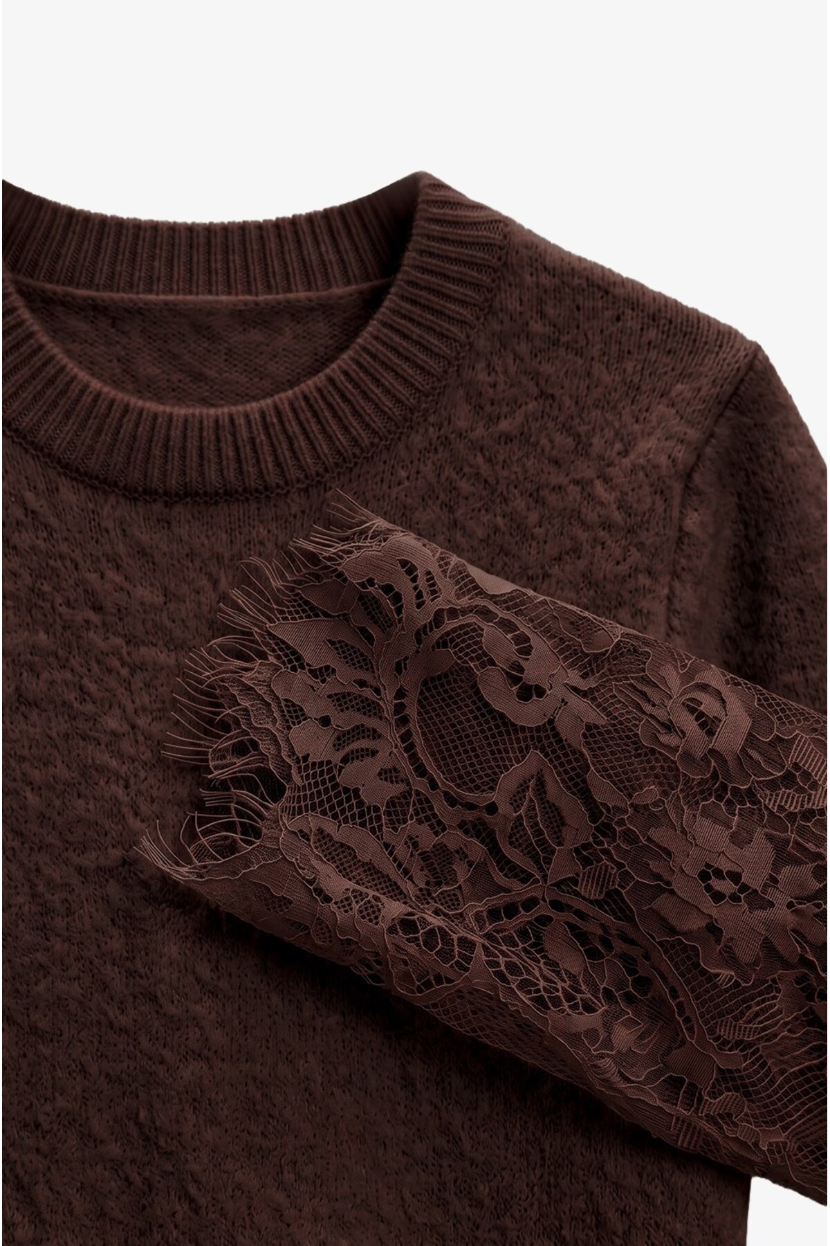 Havoş Acı Kahve Lace Sleeve Kazak görsel 6