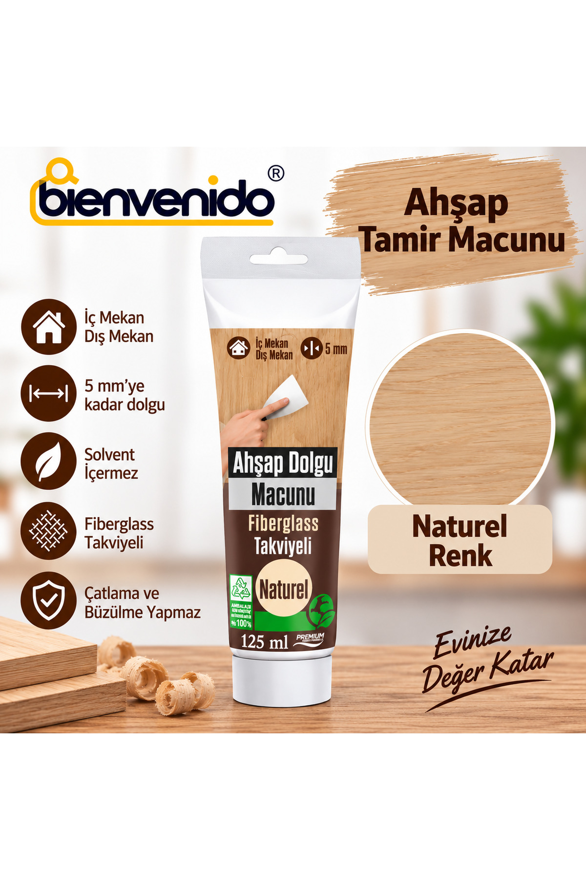 Ahşap Parke Tamir Macunu NATURAL Mobilya Masa Dolgu Çatlak Çizik Giderici 125 ML