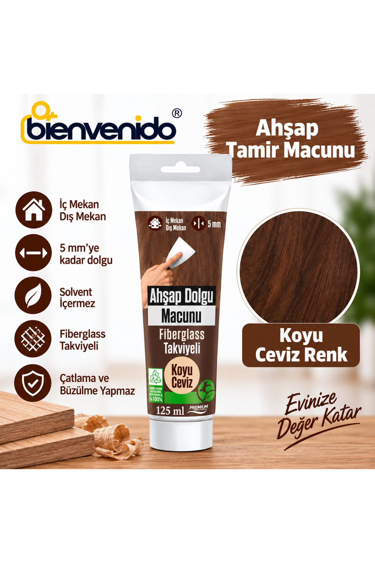 Ahşap Parke Tamir Macunu KOYU CEVİZ Mobilya Masa Dolgu Çatlak Çizik Giderici 125 ML
