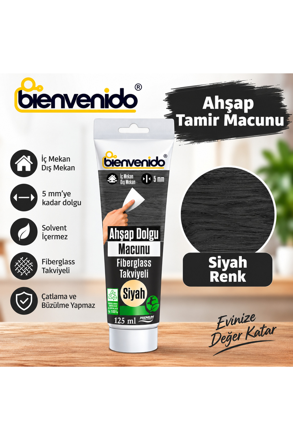 Ahşap Parke Tamir Macunu SİYAH Mobilya Masa Dolgu Çatlak Çizik Giderici 125 ML