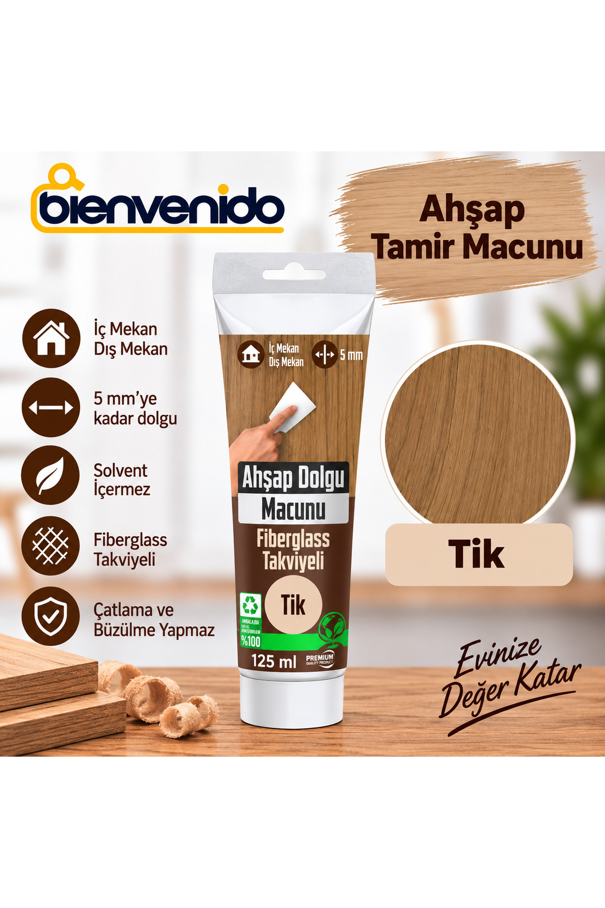 Ahşap Parke Tamir Macunu TİK Mobilya Masa Dolgu Çatlak Çizik Giderici 125 ML