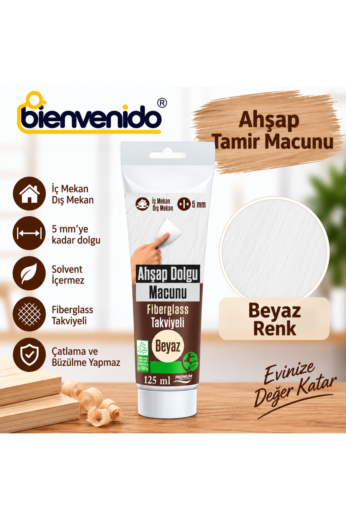 Ahşap Parke Tamir Macunu BEYAZ Mobilya Masa Dolgu Çatlak Çizik Giderici 125 ML
