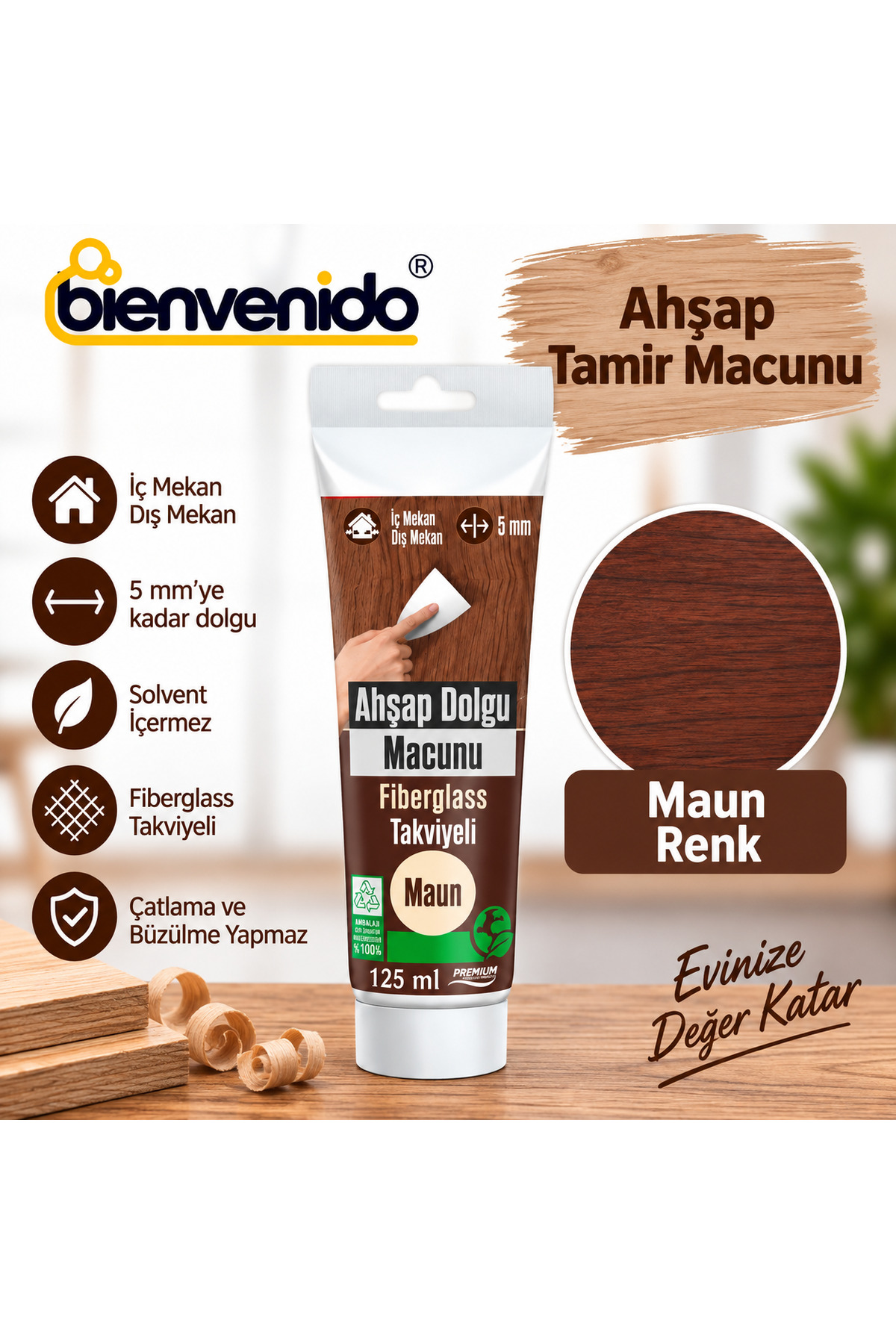 Ahşap Parke Tamir Macunu MAUN Mobilya Masa Dolgu Çatlak Çizik Giderici 125 ML