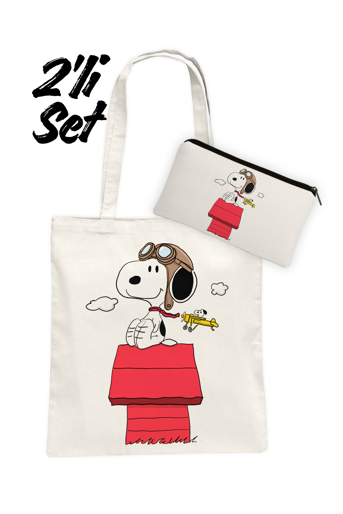 Hayali Şeyler Pilot Snoopy Çanta ve Kalemlik 2'li Set