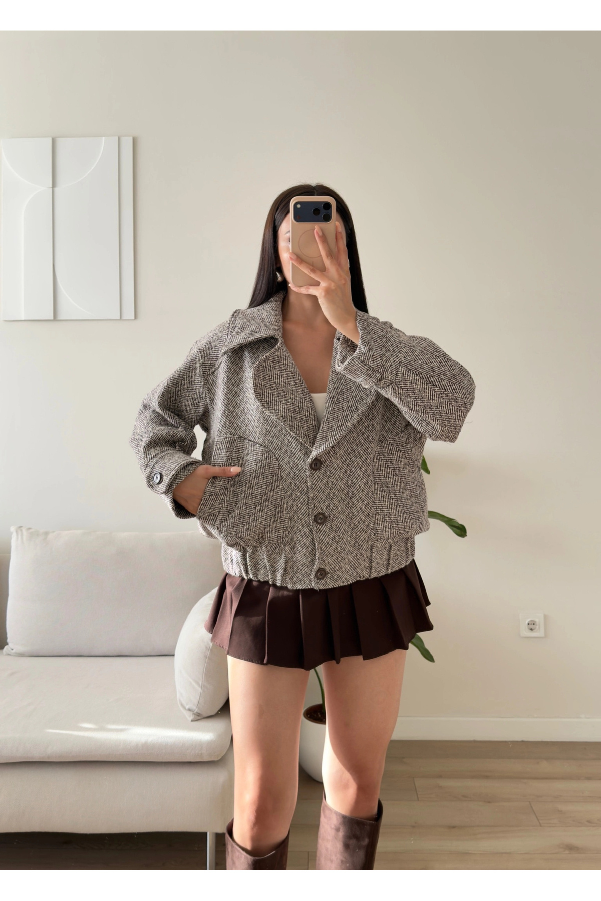 Zoom Butik Balıksırtı Premium Bomber Ceket - FÜME görsel 5