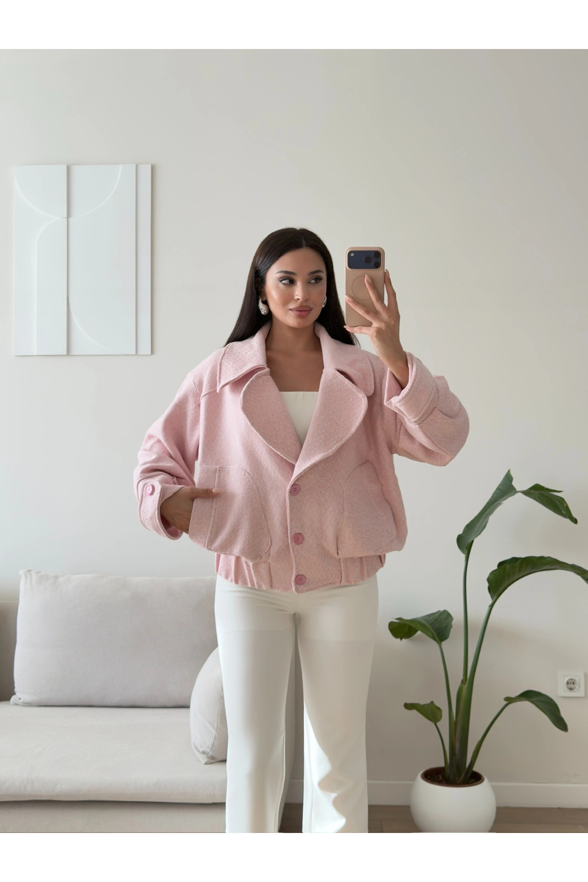 Zoom Butik Balıksırtı Premium Bomber Ceket - PEMBE