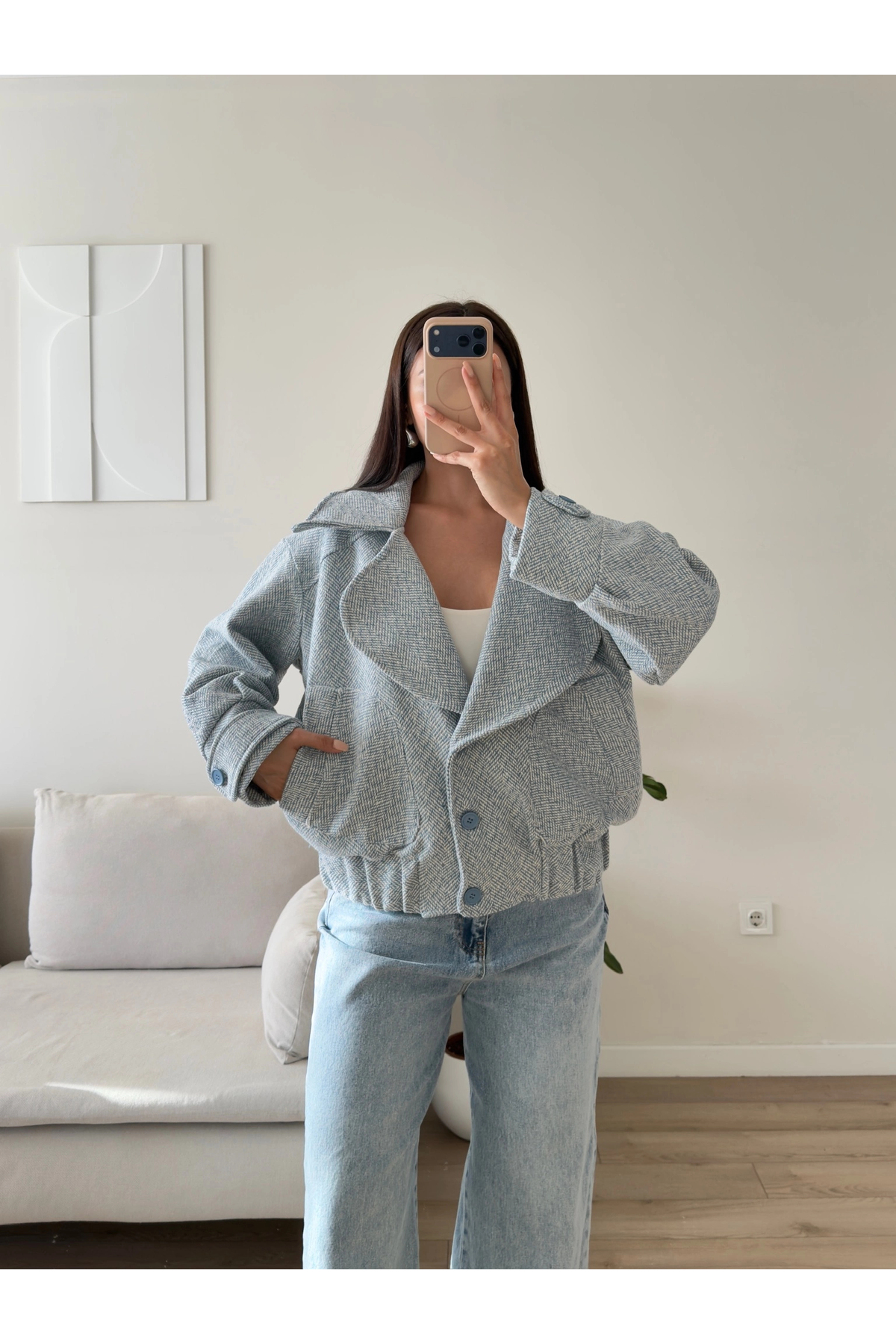 Zoom Butik Balıksırtı Premium Bomber Ceket - MAVİ görsel 3