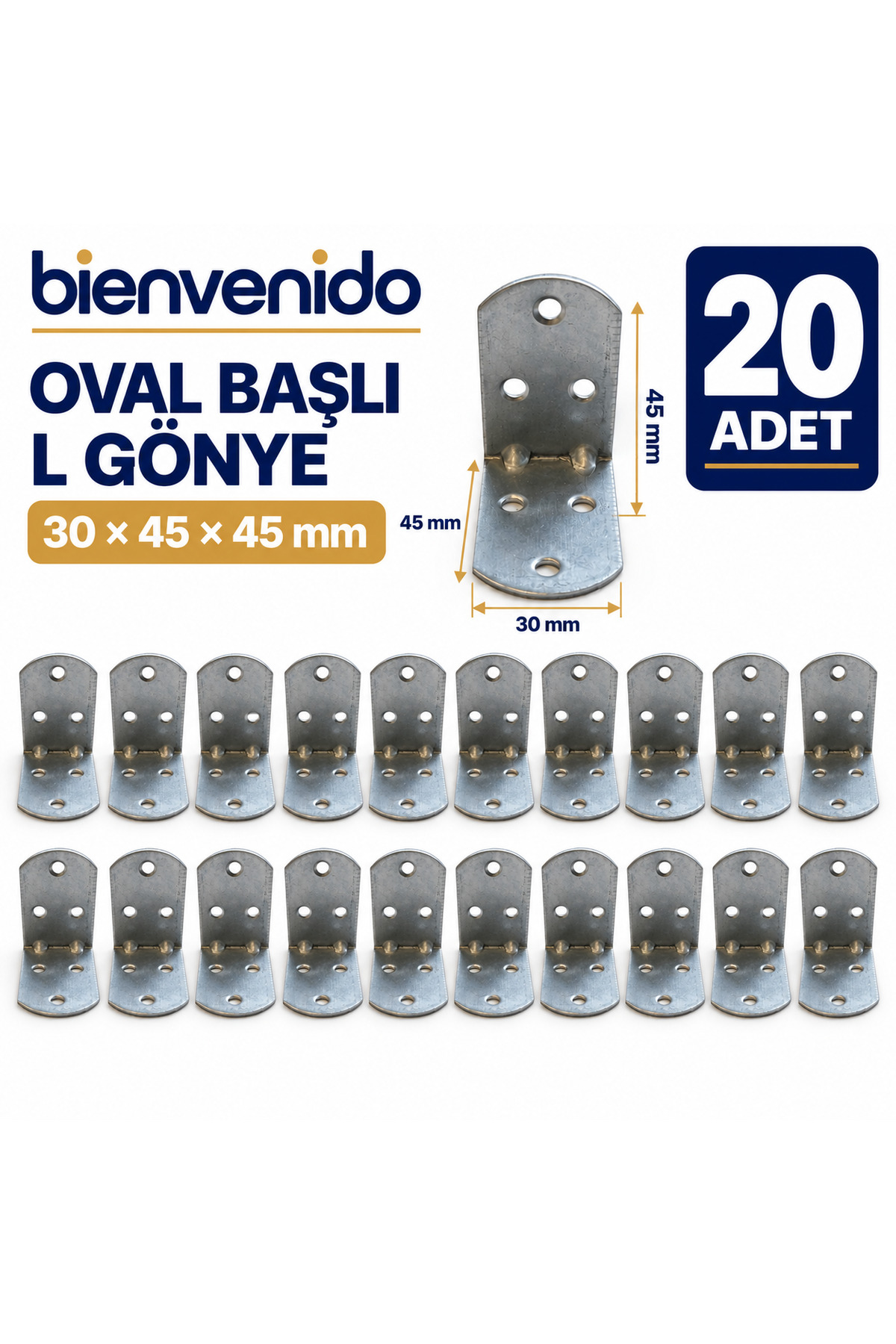 L Demir Gönye Set Oval Başlı 30x45x45 mm Köşe Birleştirme Metal Montaj Sabitleme Aparatı 25'li BIE-GON-304545-25, one size