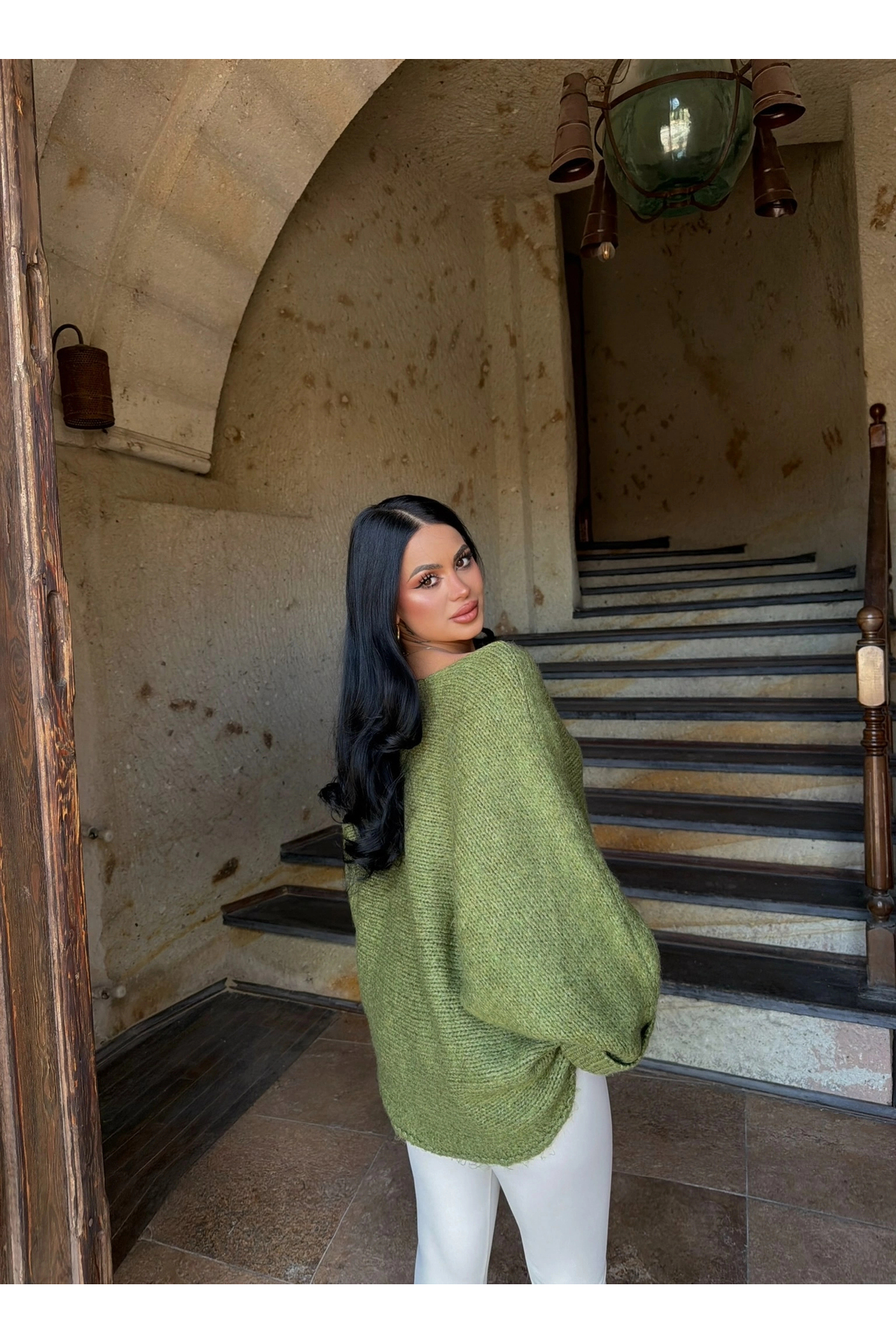 kırmızı butiks Yeşil Batwing Oversize Triko Kazak görsel 4