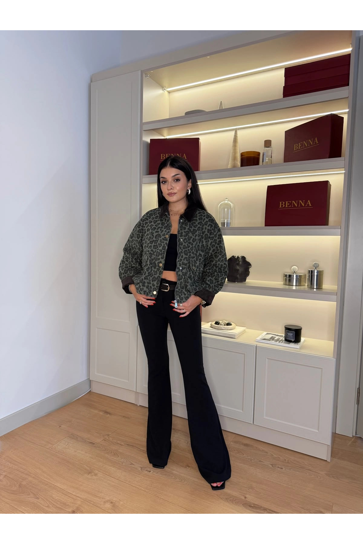 Benna Denim leopar kadife yaka ceket görsel 3