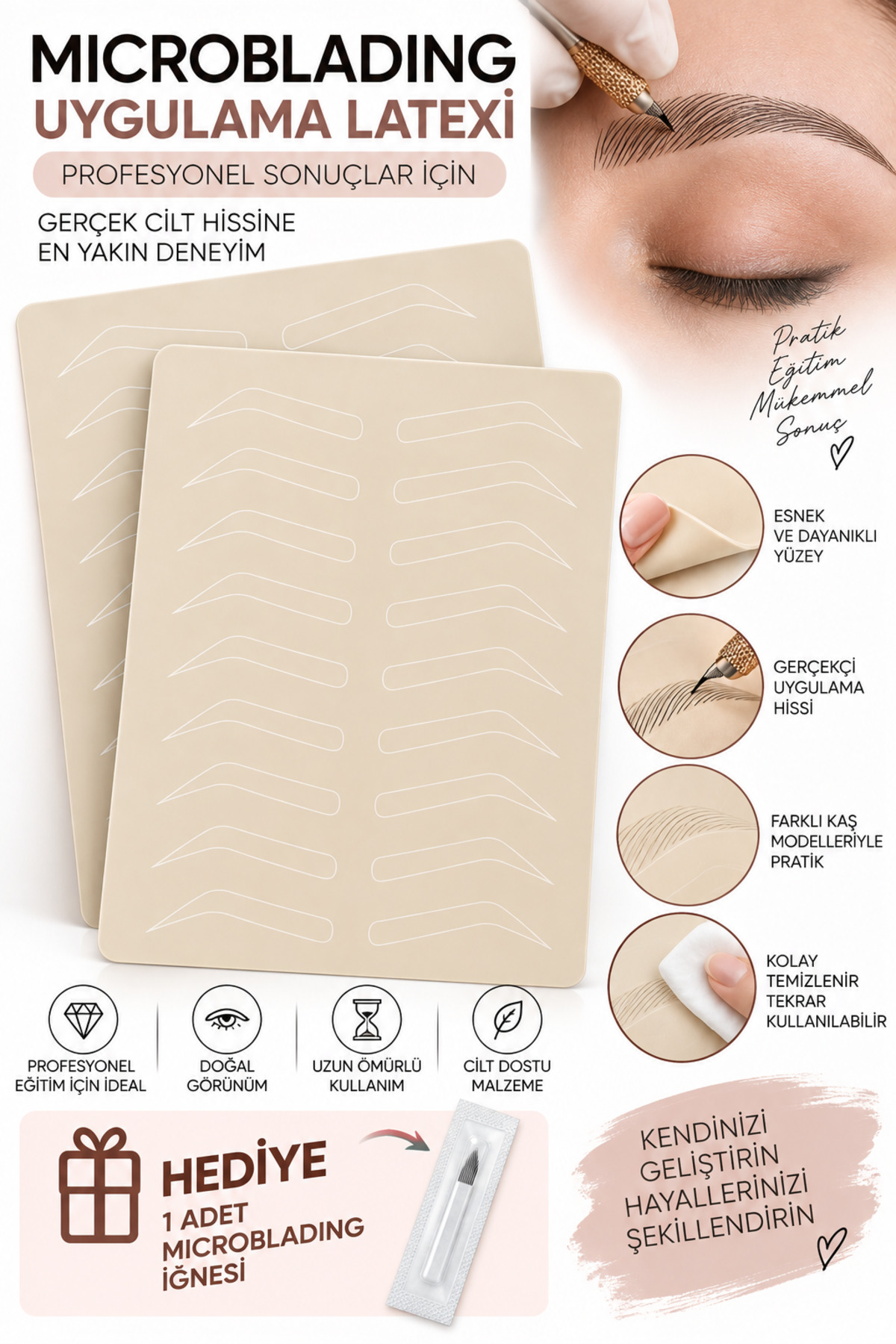 2 Adet Pudralı Microblading Kaş Uygulama Eğitim Lateksi + 1 Adet Microblading İğnesi Hediye — pudralıltx01 — تصویر 4 از 4