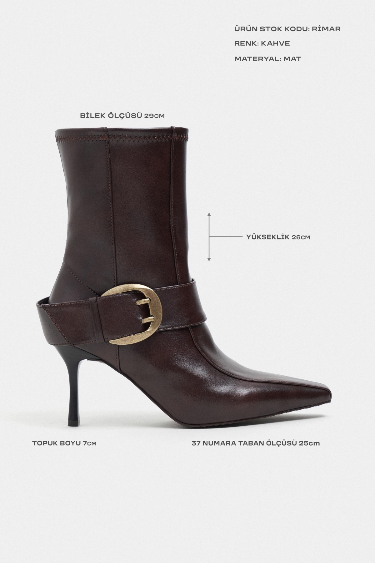 NİŞANTAŞI SHOES Rimar Kahve Mat Toka Detaylı Sivri Burun İnce Topuklu Bot görsel 2