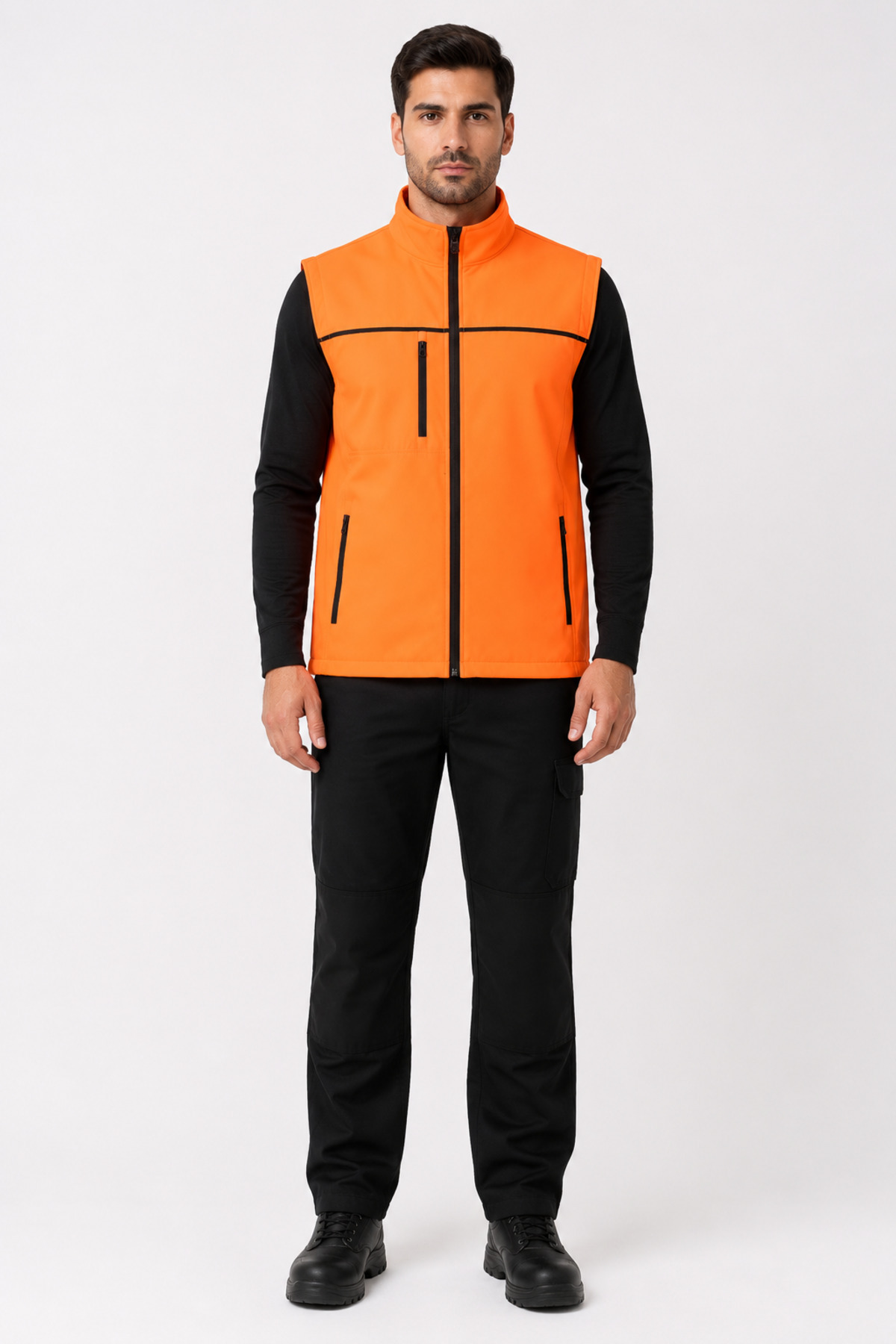 Unisex Turuncu Softshell İş Yeleği – 3 Cepli Fermuarlı Dik Yaka Personel ve Saha Yeleği Turuncu · Fotoğraf 8
