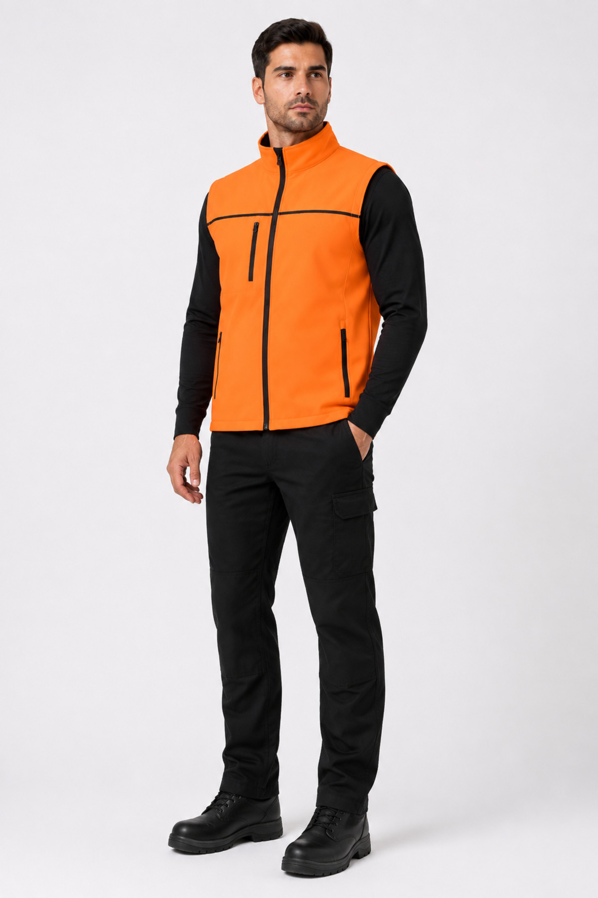 Unisex Turuncu Softshell İş Yeleği – 3 Cepli Fermuarlı Dik Yaka Personel ve Saha Yeleği Turuncu