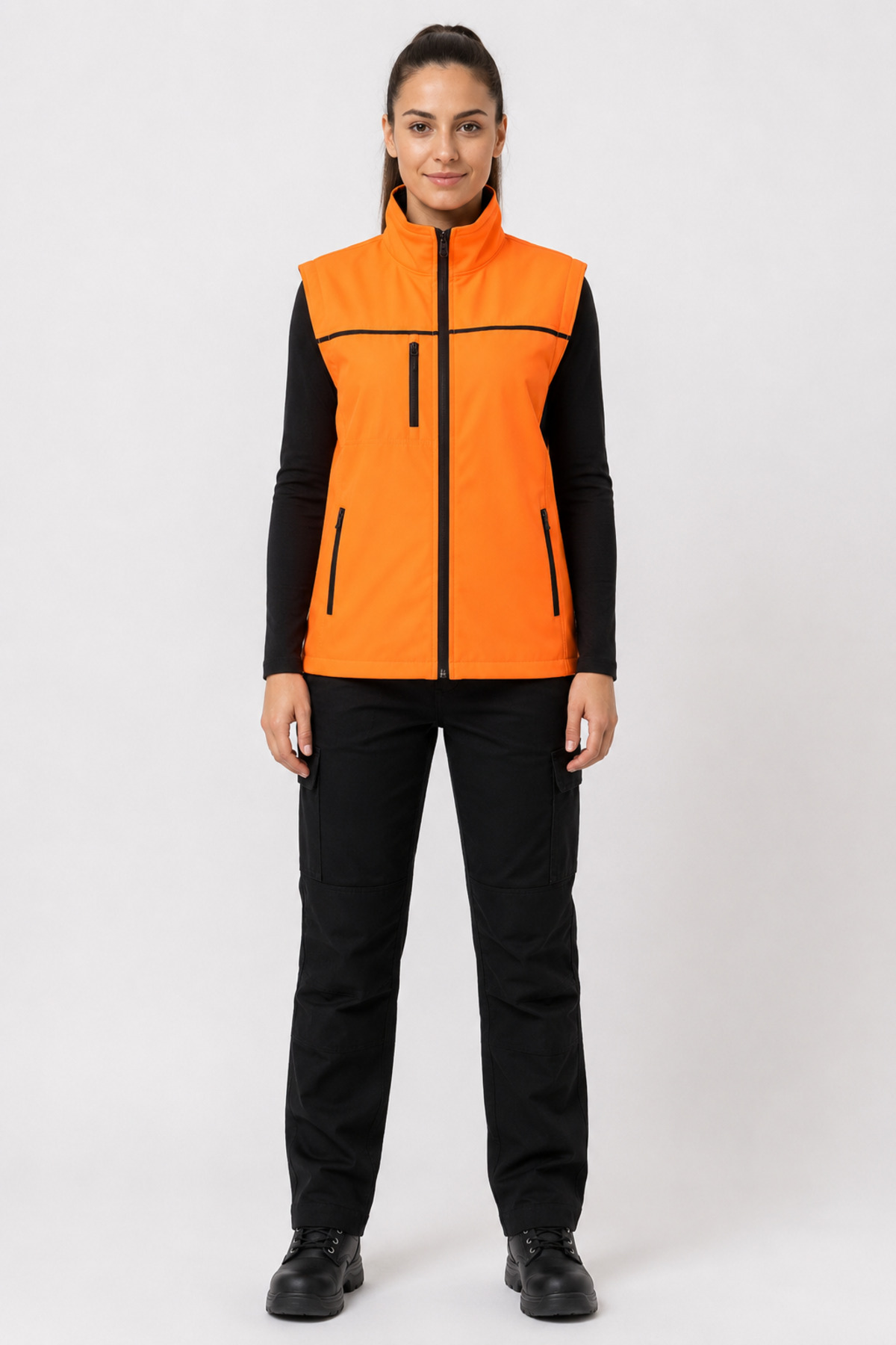 Unisex Turuncu Softshell İş Yeleği – 3 Cepli Fermuarlı Dik Yaka Personel ve Saha Yeleği Turuncu · Fotoğraf 3