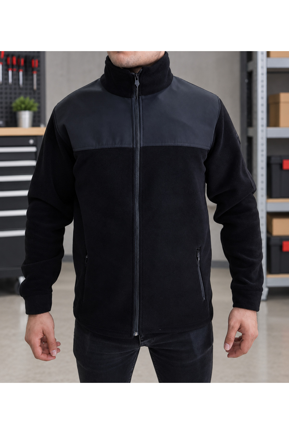 Erkek Softshell Polar – Sıcak Tutan, Rüzgara Karşı Koruyucu, Fermuarlı Outdoor İş Poları — مشکی SAR-16