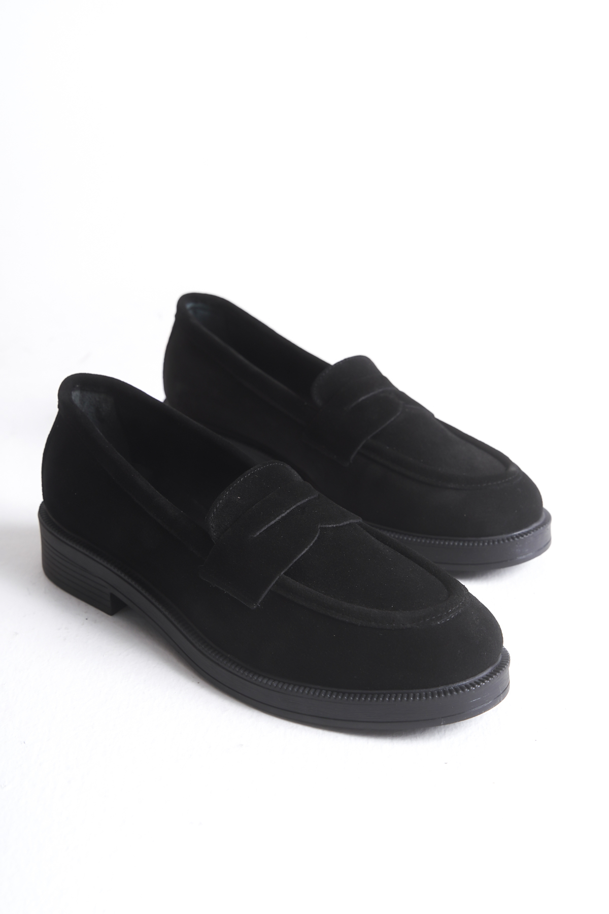 GNS Shoes Hakiki Deri Siyah Süet Kadın Loafer Ayakkabı görsel 3