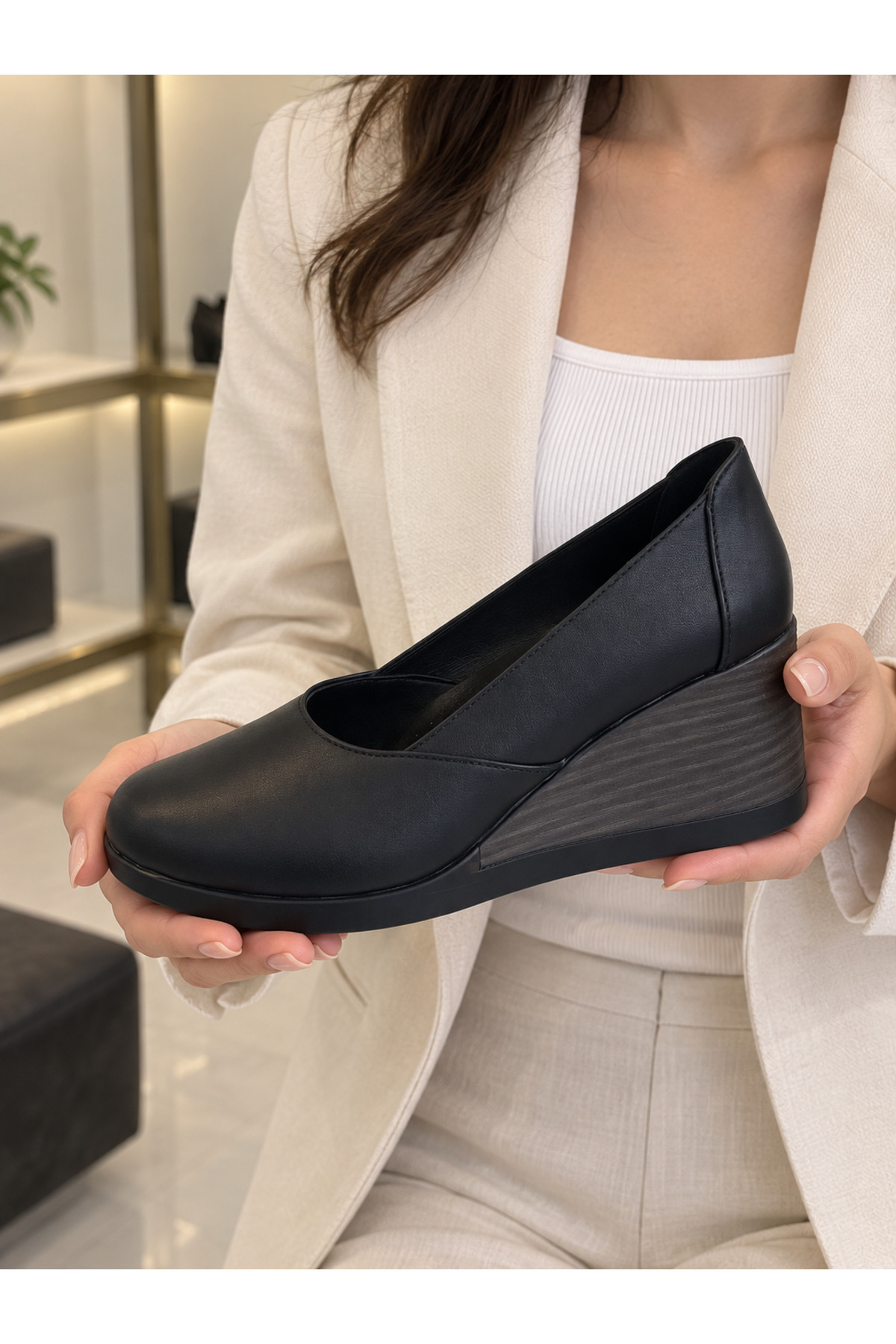 Maiss Shoes 1935 Kadın Hakiki Deri 6 cm Dolgu Topuk Günlük Ayakkabı görsel 2