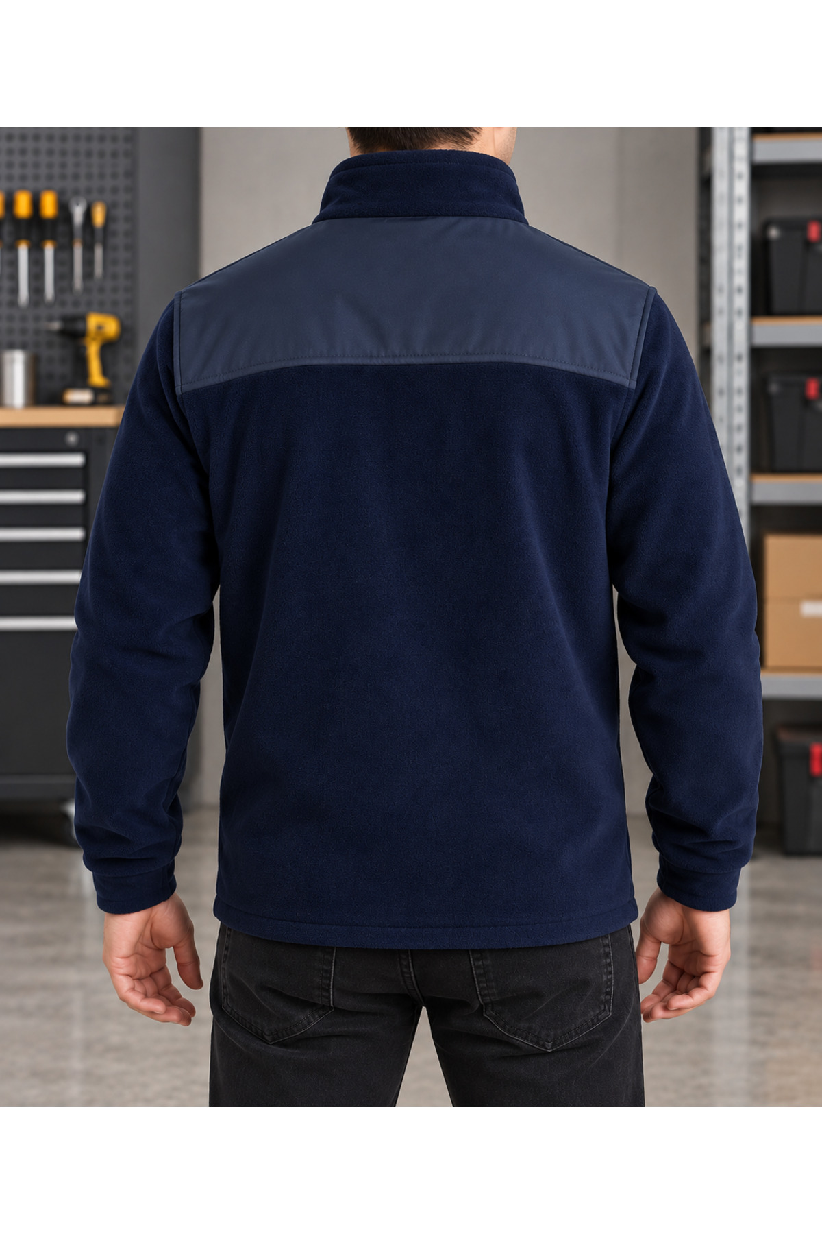 Erkek Softshell Polar – Sıcak Tutan, Rüzgara Karşı Koruyucu, Fermuarlı Outdoor İş Poları — سرمه‌ای SAR-16 — تصویر 2 از 3