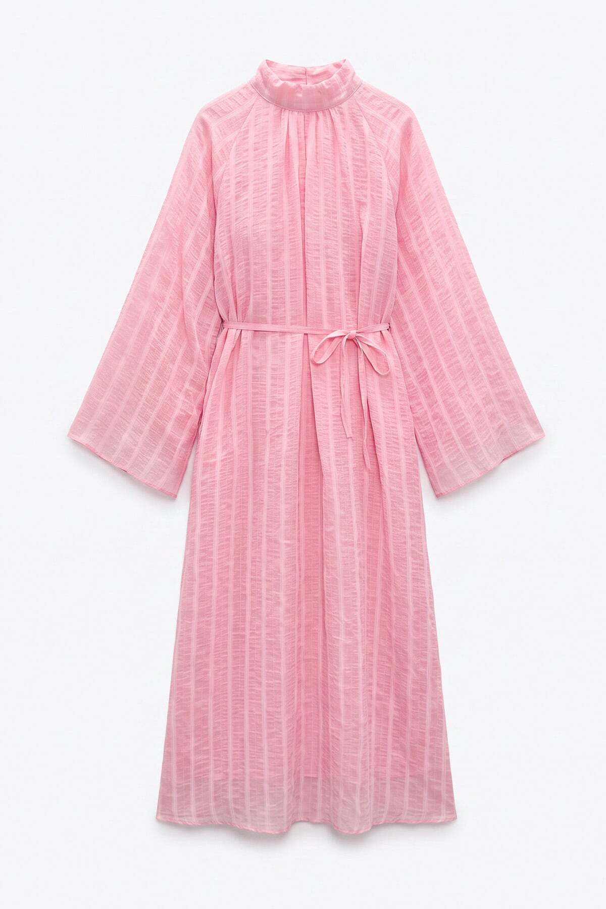 Salih Çelebi Reglan Kol Çizgili Elbise Y0168 - PEMBE görsel 5