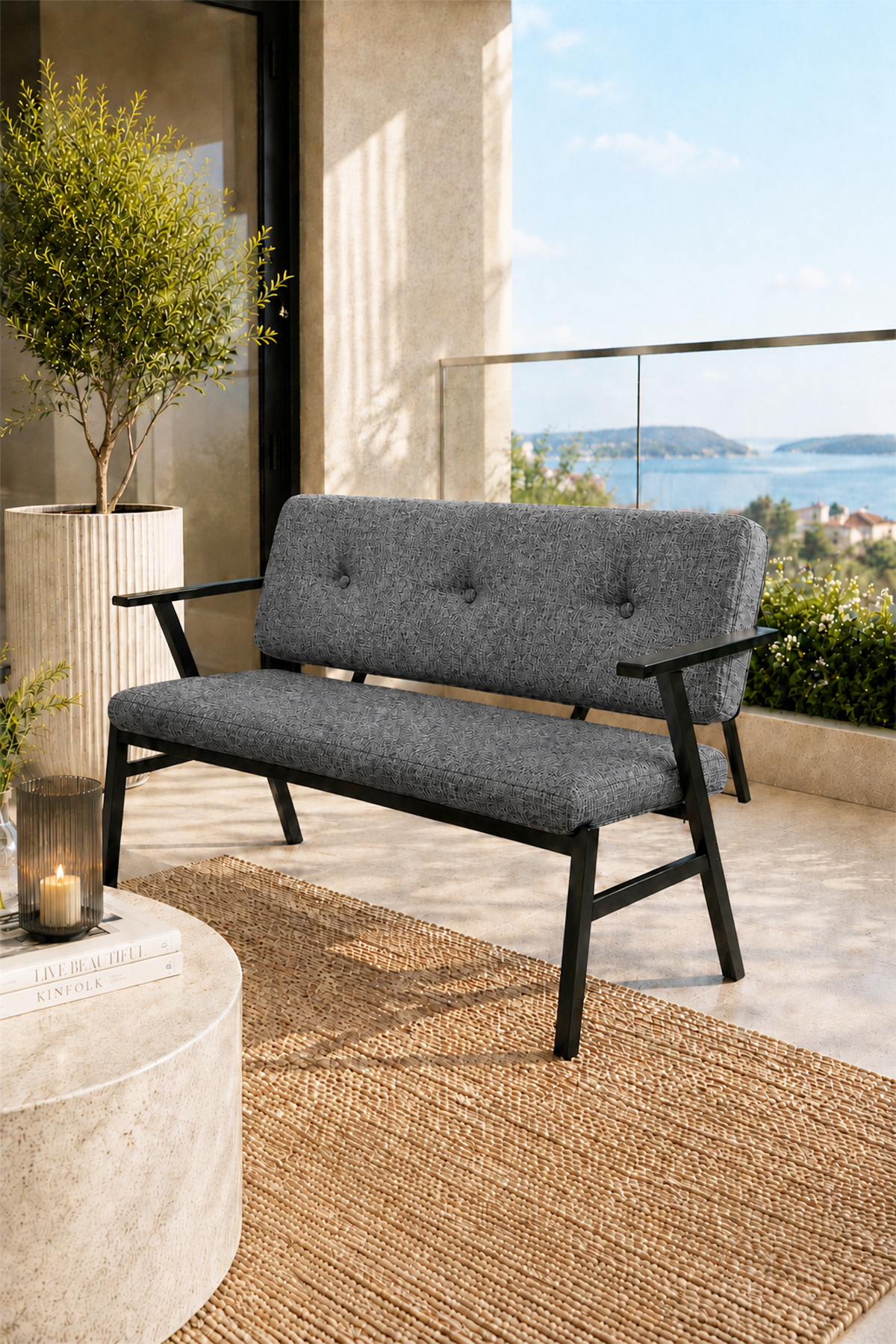 OPERA Bahçe & Balkon Oturma Grubu Siyah Ayak Gri 2 Tekli Koltuk, 1 İkili Koltuk 2+1+1 Çay Seti görsel 3