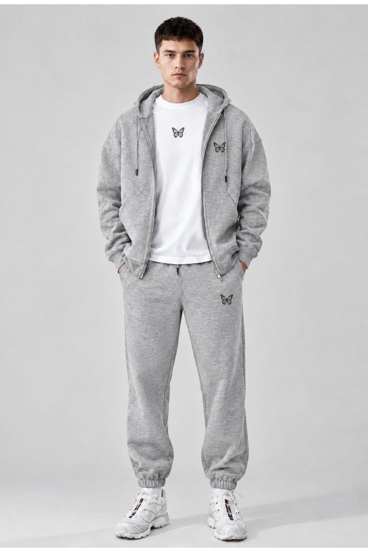 Erkek Antrasit Yıkamalı Desenli Oversize Bisiklet Yaka Baskılı Sweatshirt — خاکستری RPGÖLEYHATS