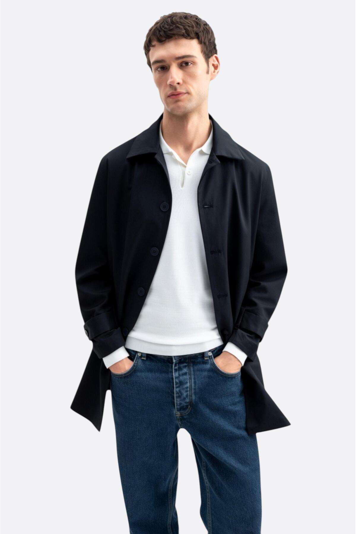 GIESTO basic™ KLASİK REGULAR FIT LACİVERT TRENÇKOT görsel 4