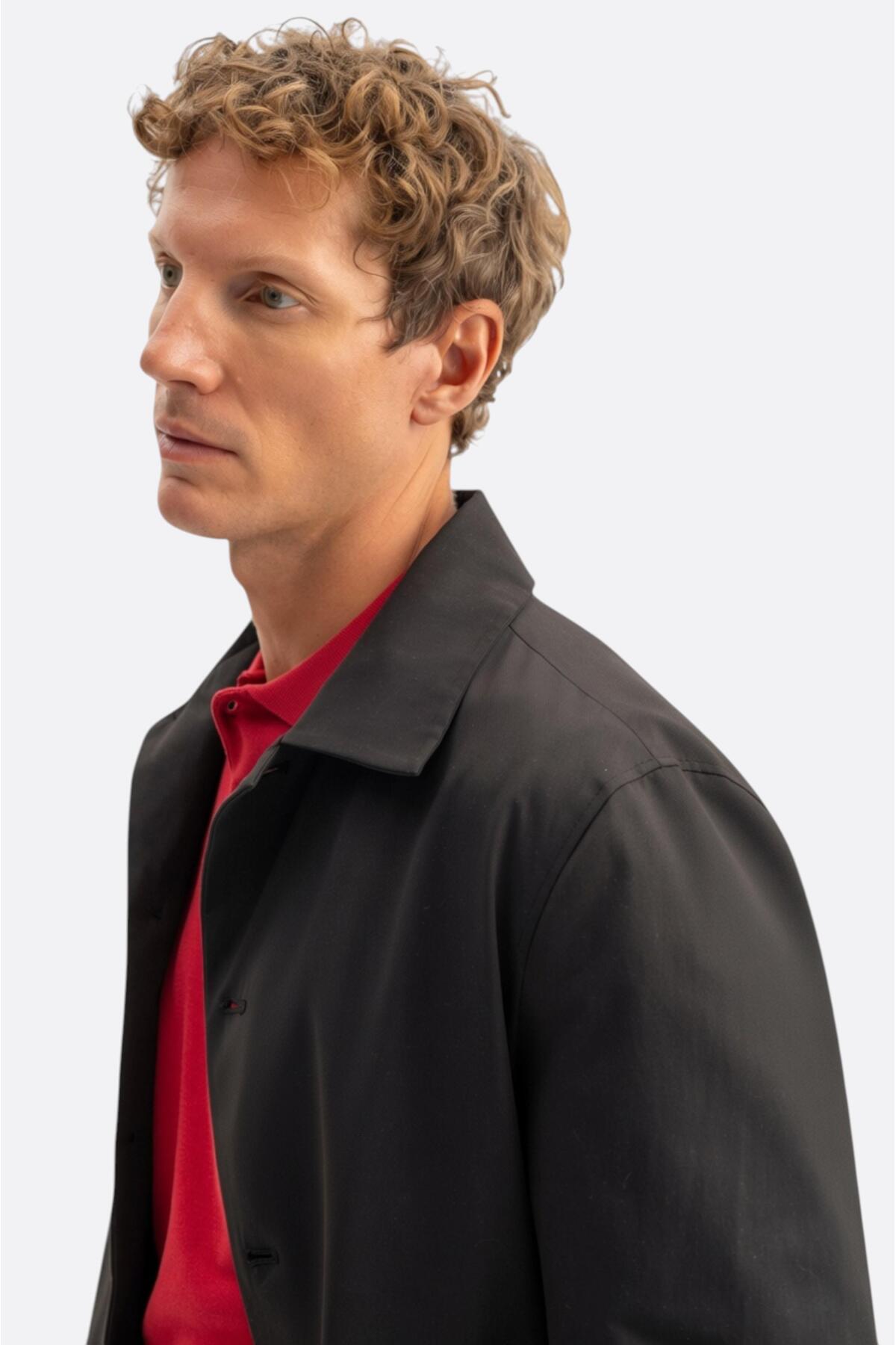 GIESTO basic™ KLASİK REGULAR FIT SİYAH TRENÇKOT görsel 3