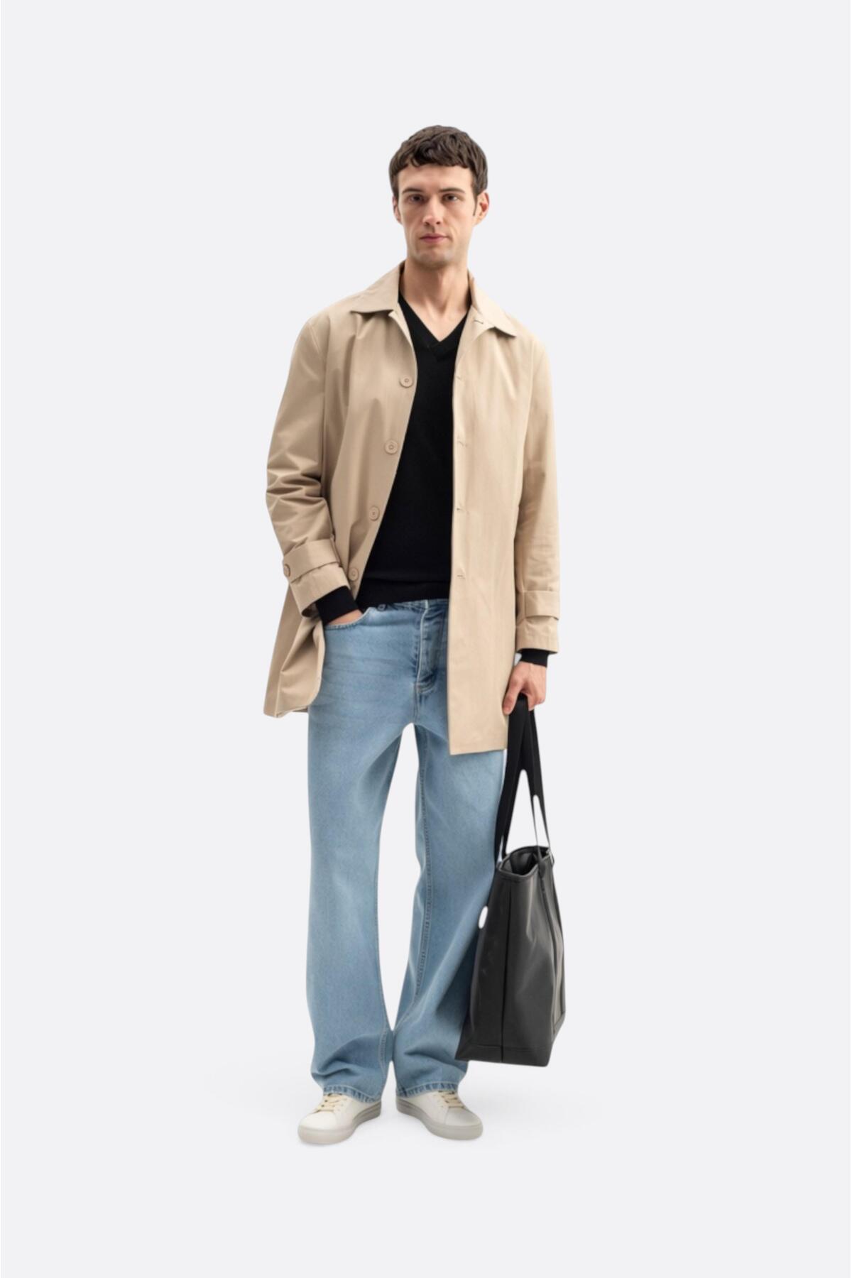 GIESTO basic™ KLASİK REGULAR FIT BEJ TRENÇKOT görsel 2