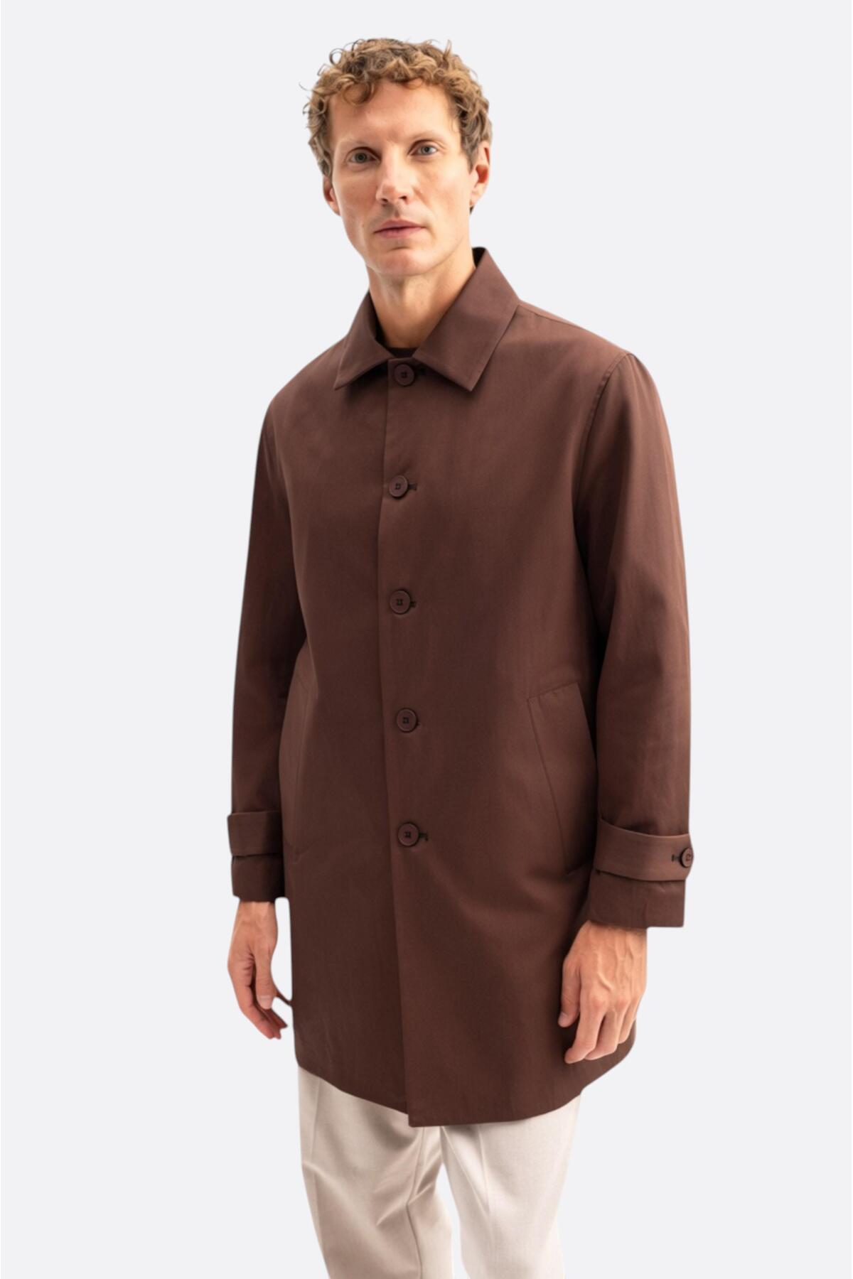 GIESTO basic™ KLASİK REGULAR FIT KAHVERENGİ TRENÇKOT görsel 6