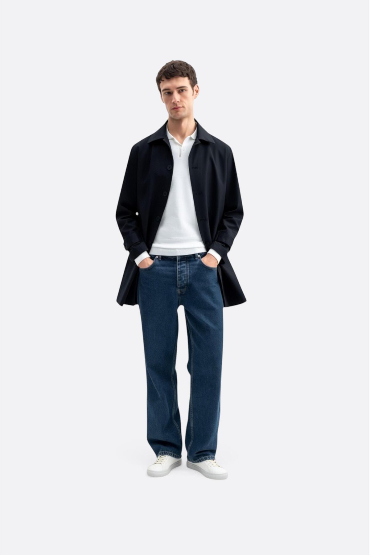GIESTO basic™ KLASİK REGULAR FIT LACİVERT TRENÇKOT görsel 3