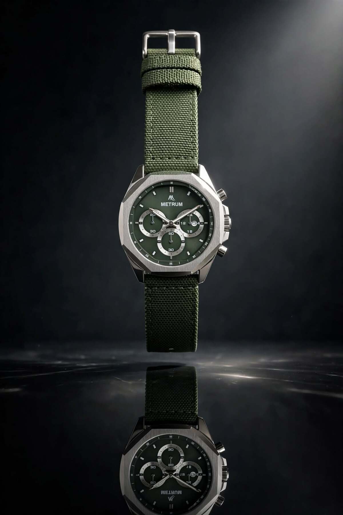 METRUM MTR-838087 Erkek Kol Saati Yeşil Dokuma Kordon 43mm Quartz 3 ATM Su Geçirmez görsel 2