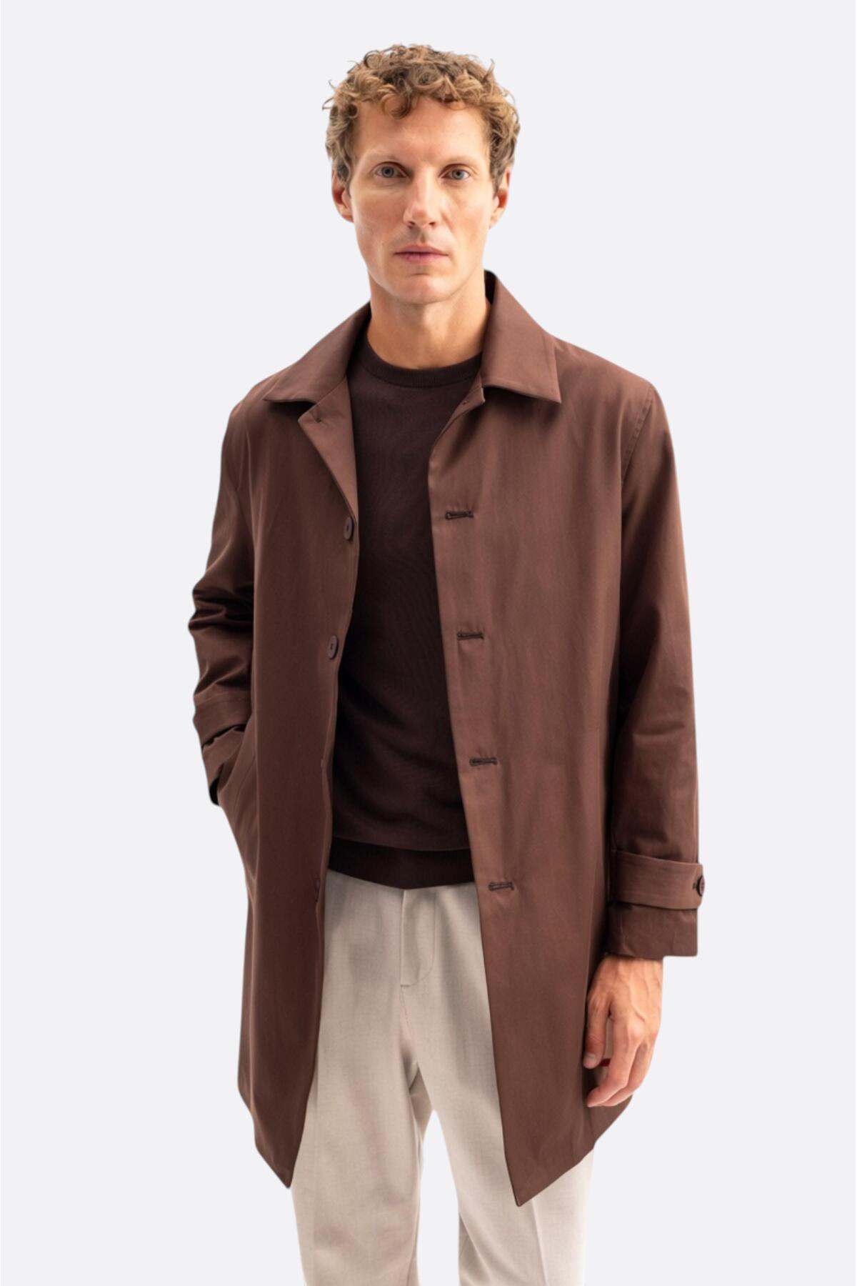GIESTO basic™ KLASİK REGULAR FIT KAHVERENGİ TRENÇKOT görsel 2