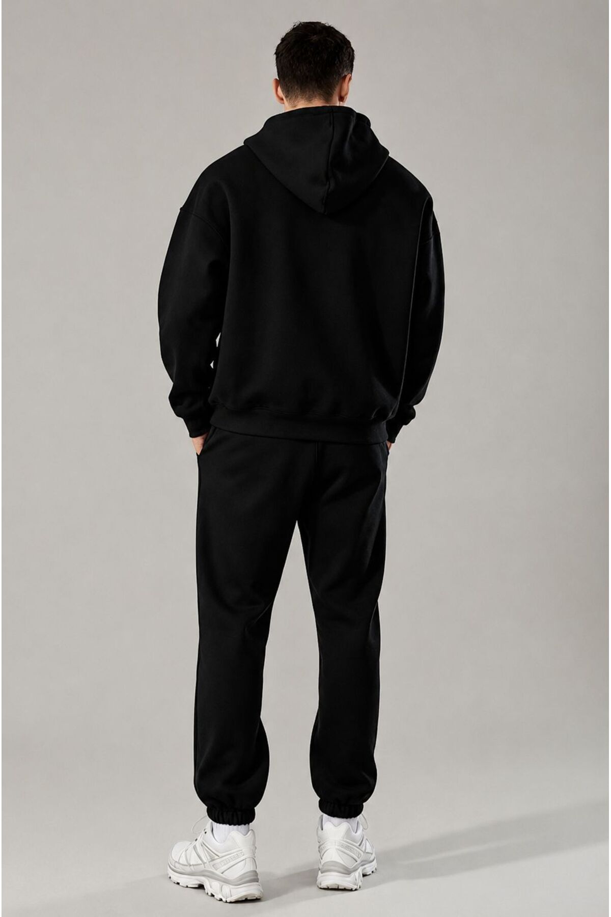 Erkek Antrasit Yıkamalı Desenli Oversize Bisiklet Yaka Baskılı Sweatshirt — مشکی RPGÖLEYHATZH — تصویر 2 از 2