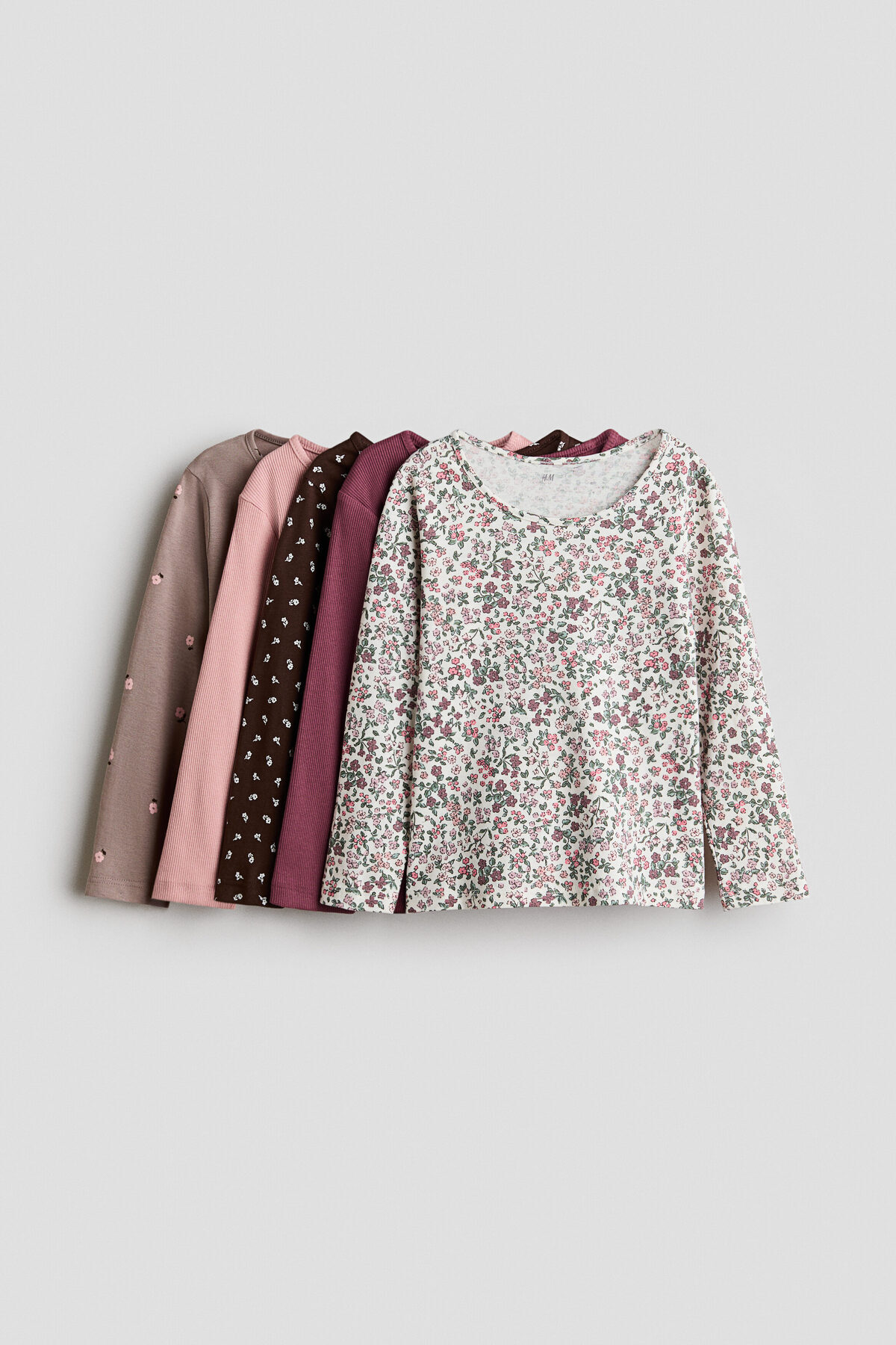 تی‌شرت‌های آستین بلند نخی بسته ۵ عددی اچ اند ام تی شرت H&M