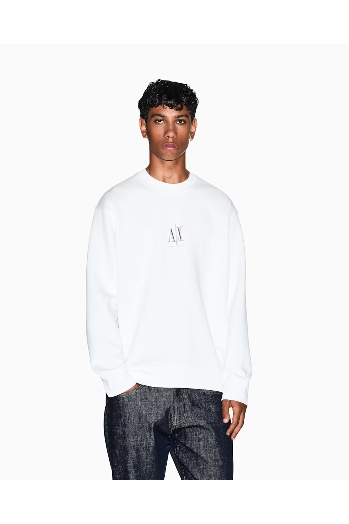 سویشرت مردانه یقه گرد آستین بلند نخی سفید معمولی آرمانی اکسچنج سویشرت Armani Exchange