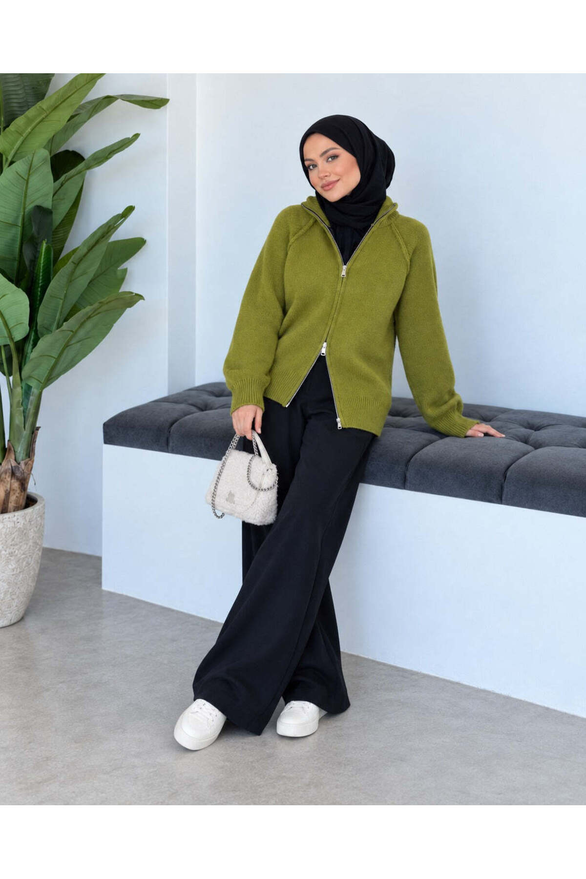 unika boutique Kadın Rosia Çift Fermuarlı Hırka görsel 2