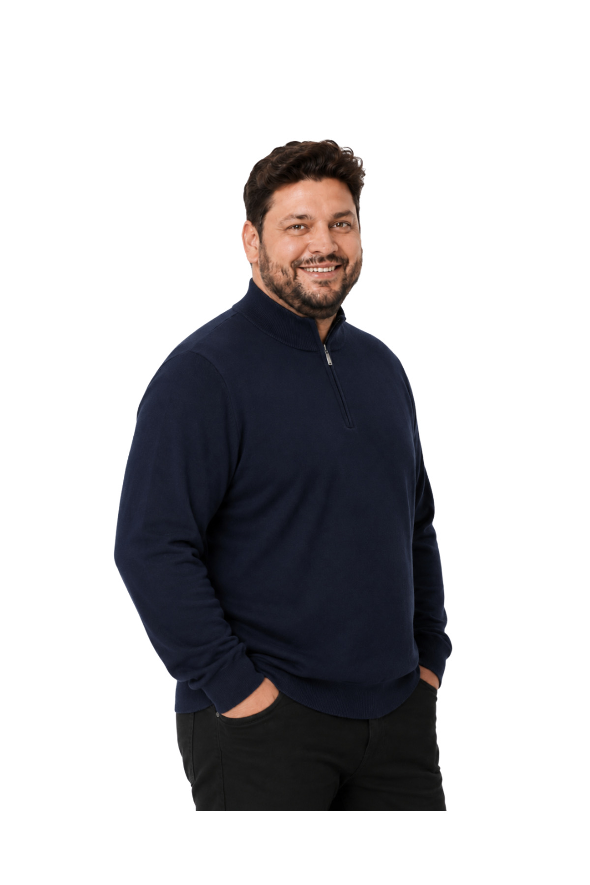BattalModa Erkek Büyük Beden Lacivert Fermuarlı Dik Yaka Pamuklu Kazak 3XL-4XL-5XL-6XL görsel 2