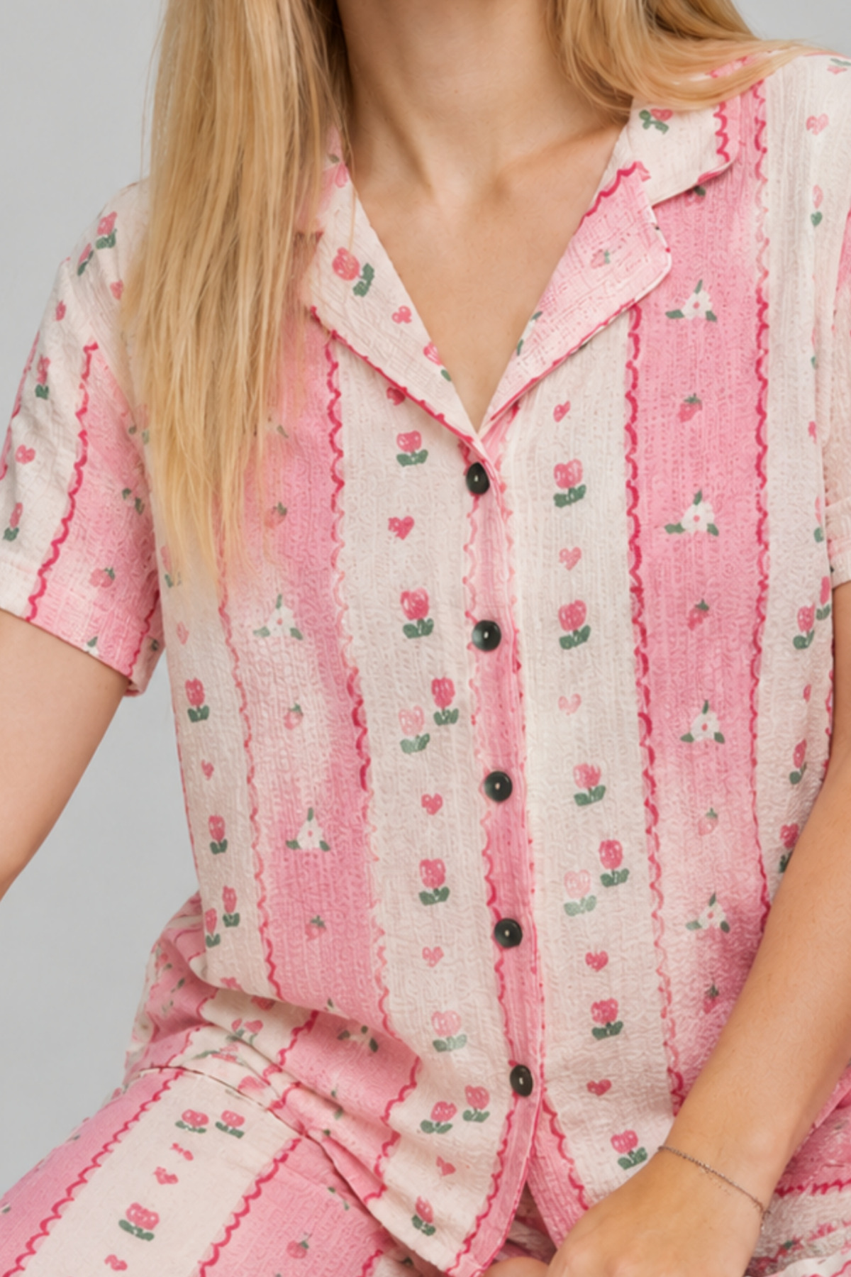 FİT WOMEN Kadın Kısa Kol Comfort Pembe Pijama Takımı 4738 görsel 6