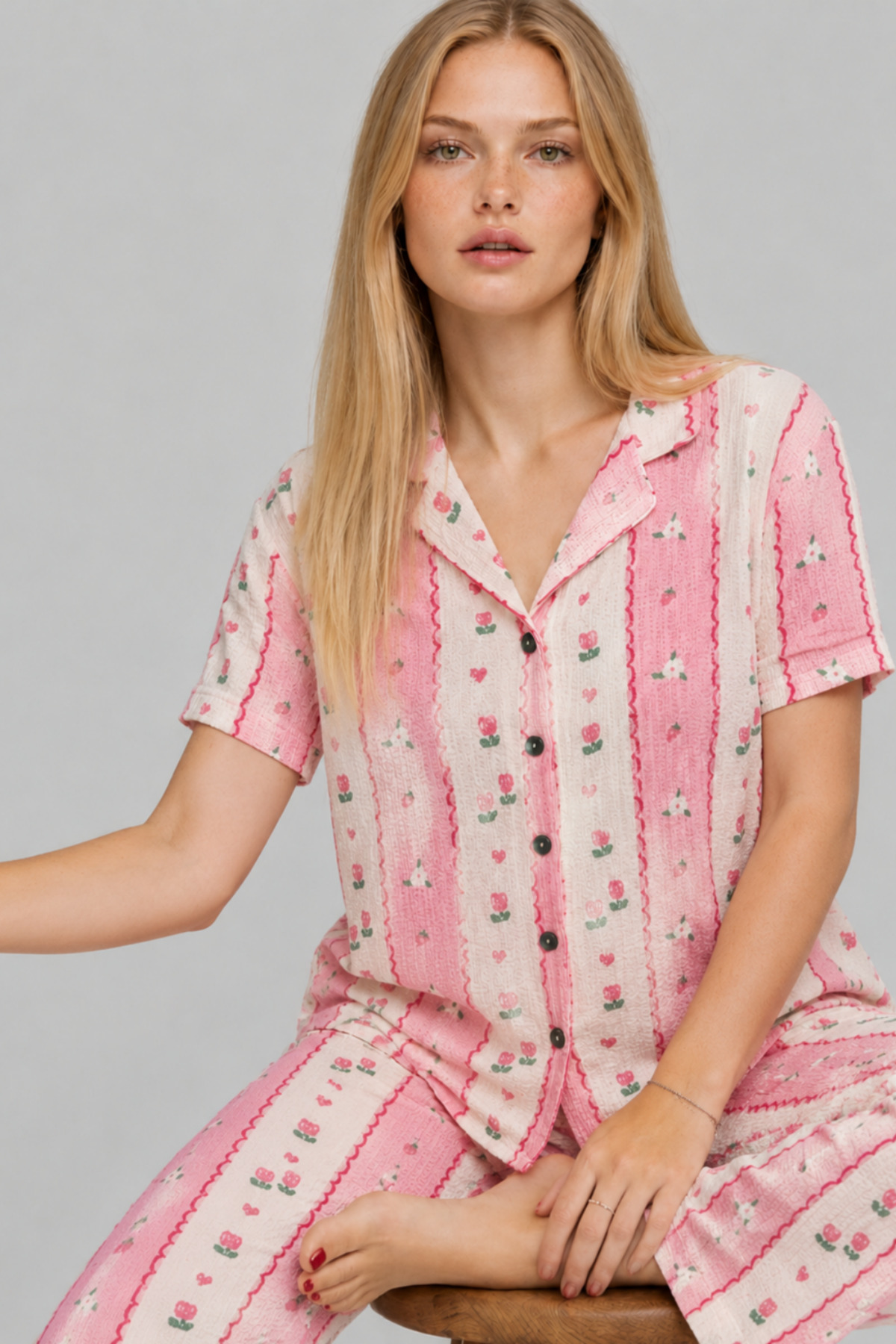 FİT WOMEN Kadın Kısa Kol Comfort Pembe Pijama Takımı 4738 görsel 5