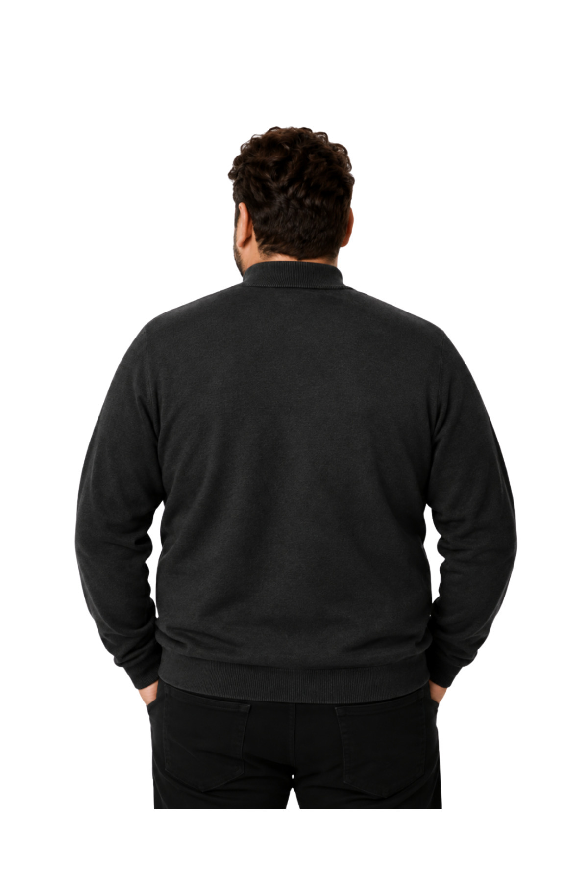 BattalModa Erkek Büyük Beden Antrasit Fermuarlı Dik Yaka Pamuklu Kazak 3XL-4XL-5XL-6XL görsel 3