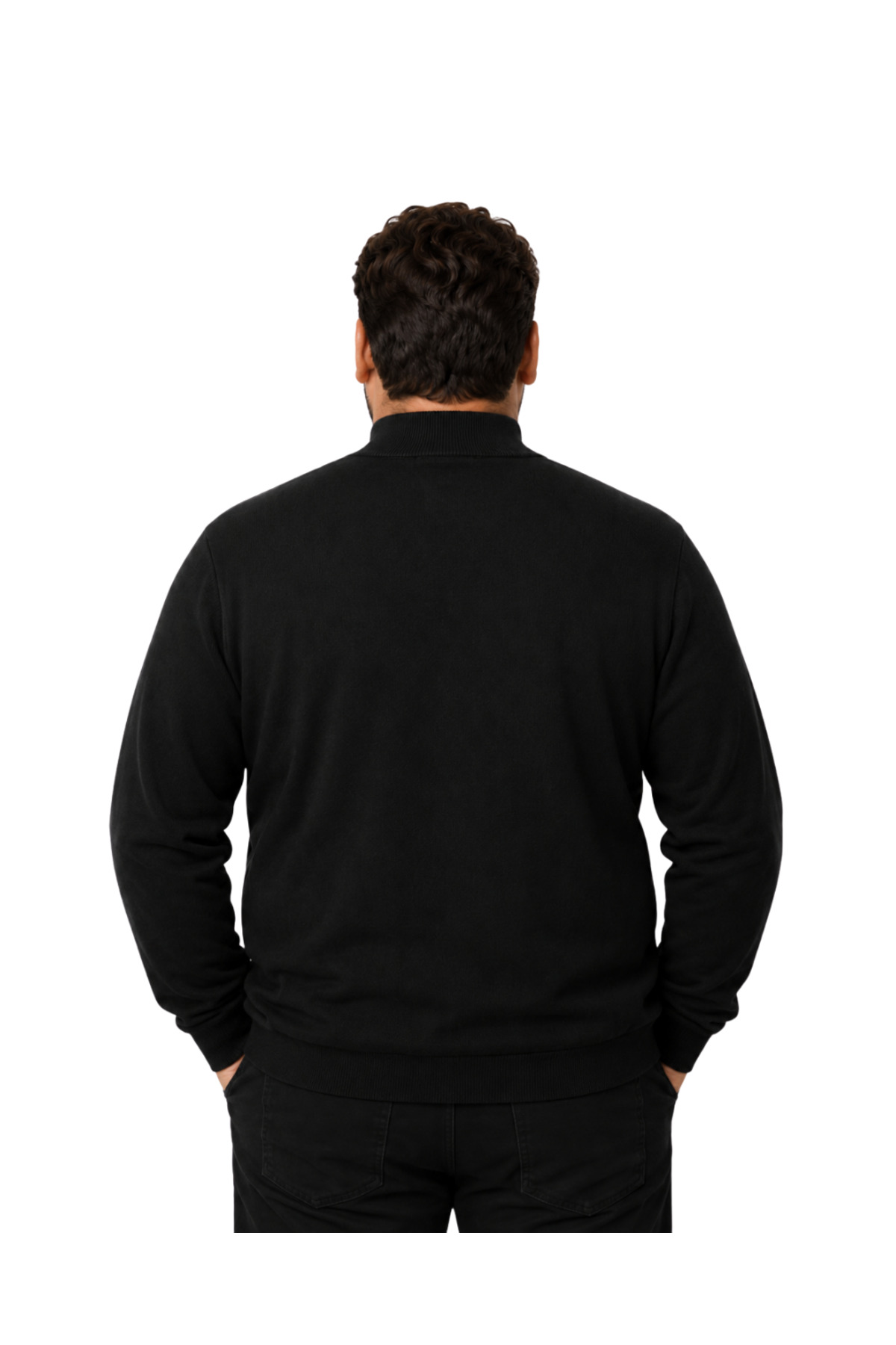 BattalModa Erkek Büyük Beden Siyah Fermuarlı Dik Yaka Pamuklu Kazak 3XL-4XL-5XL-6XL görsel 3