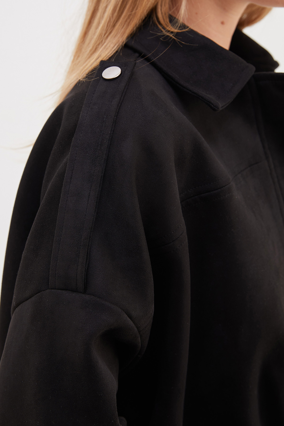 Fulla Moda Fermuarlı Polo Yaka Süet Bomber Ceket görsel 6