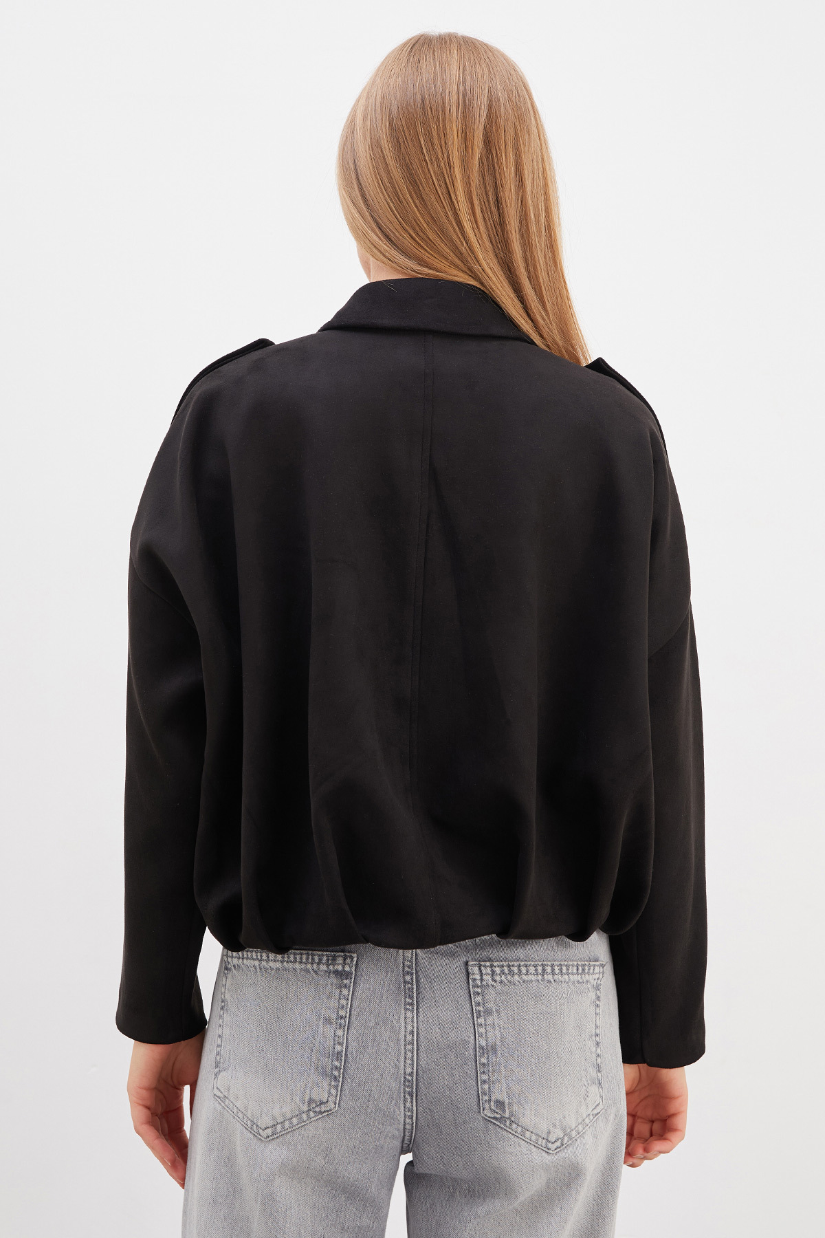 Fulla Moda Fermuarlı Polo Yaka Süet Bomber Ceket görsel 8