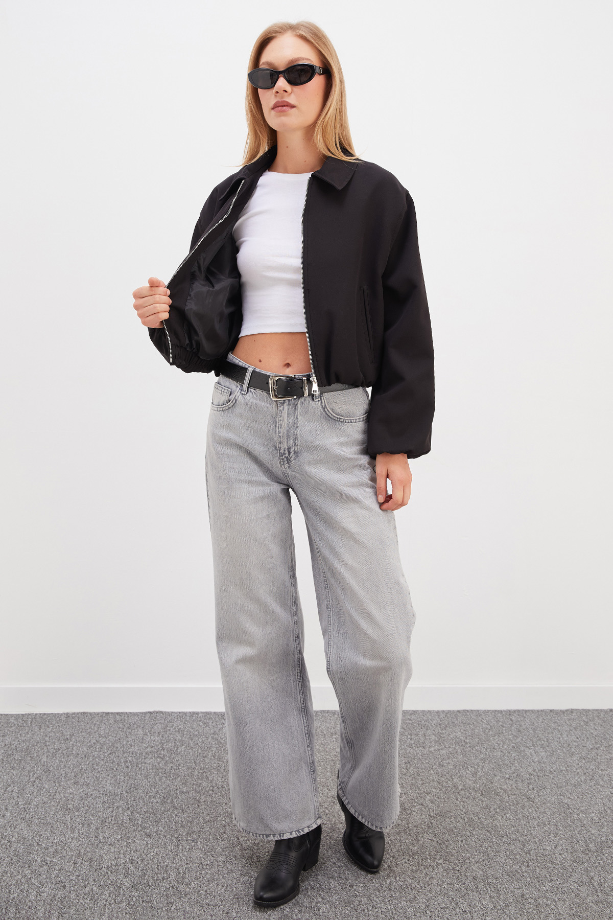 Fulla Moda Fermuarlı Polo Yaka Bomber Ceket görsel 5