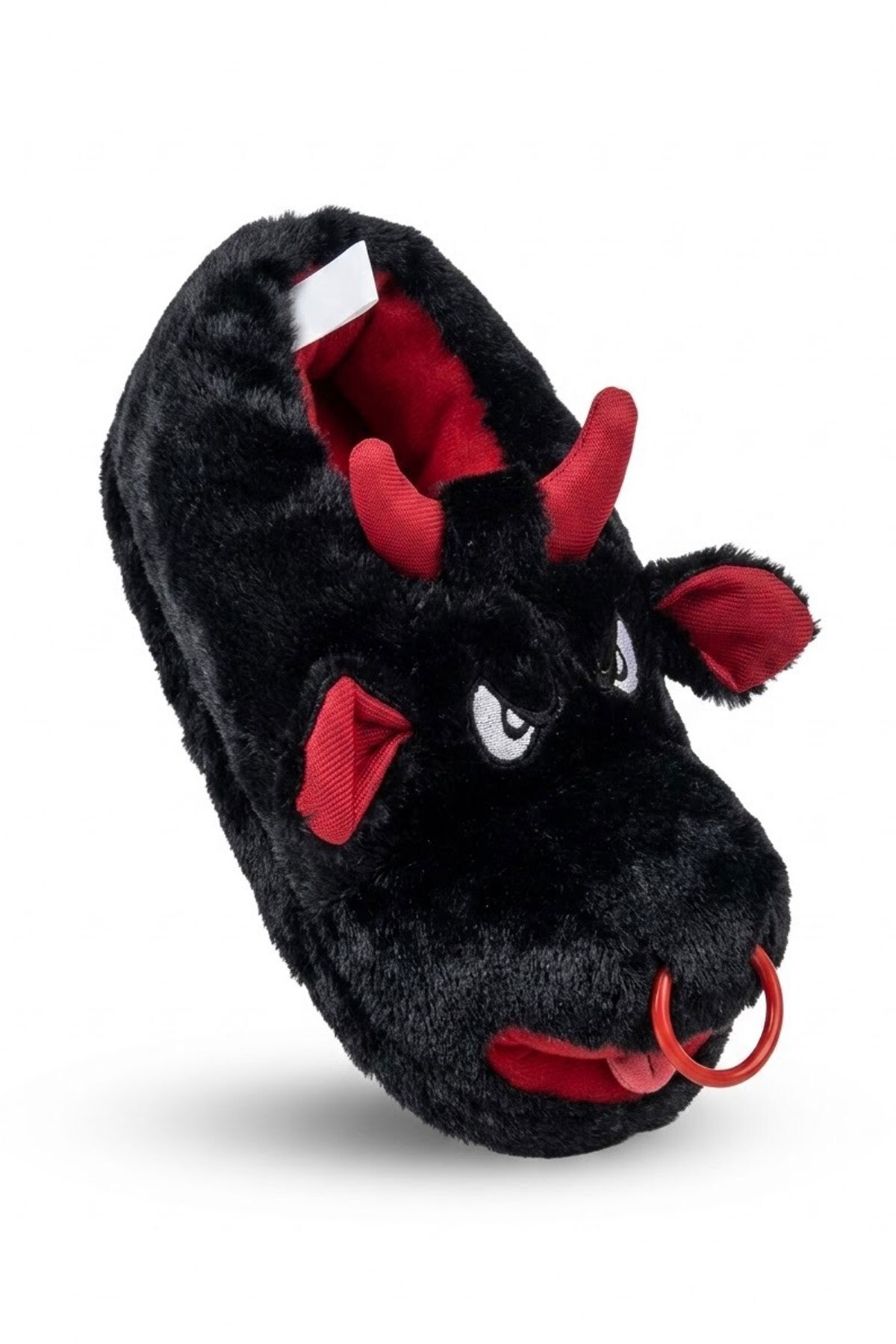 AlbiShoes Boğa Desenli Hayvan Figürlü Peluş Kadın Erkek Çocuk Yumuşak Taban Ev Botu Ev Panduf görsel 2