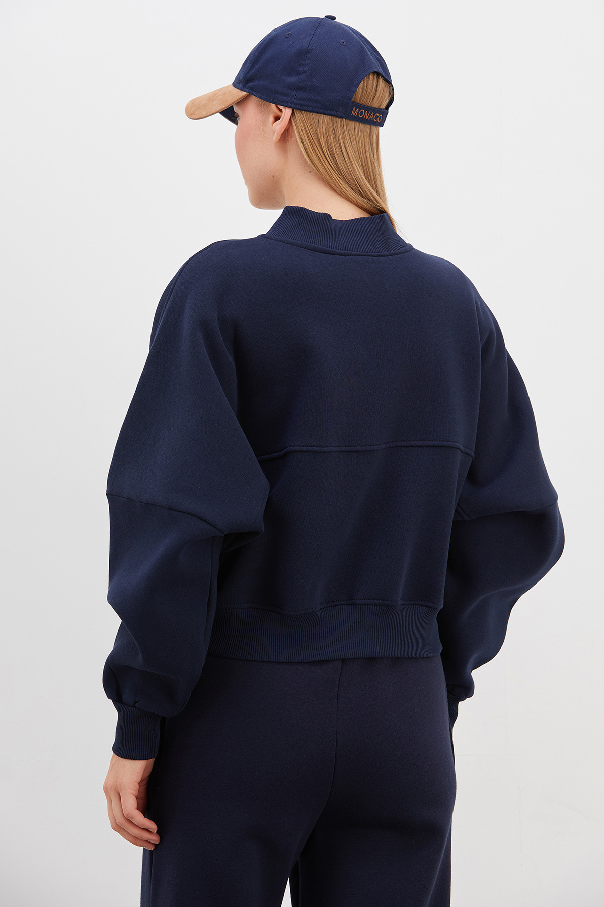 Fulla Moda 3 İplik Basic Fermuarlı Dik Yaka Crop Sweatshirt görsel 8